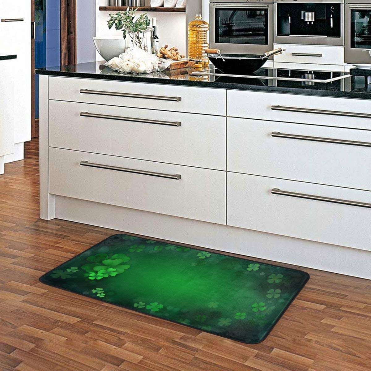 Blueangle St. Patrick's Day Anti-Fatigue Kitchen Mat with Green Clover Design - Waterproof Non-Slip Floor Mat for Indoor/Outdoor Use - Perfect for Kitchen, Office, Laundry Room - 20