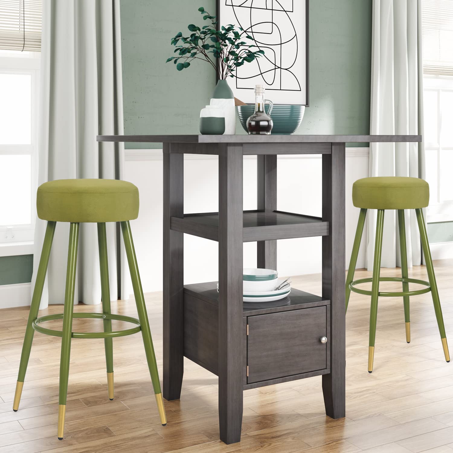 Joveco Set of 2 Modern Upholstered Bar Stools with Footrest - 24