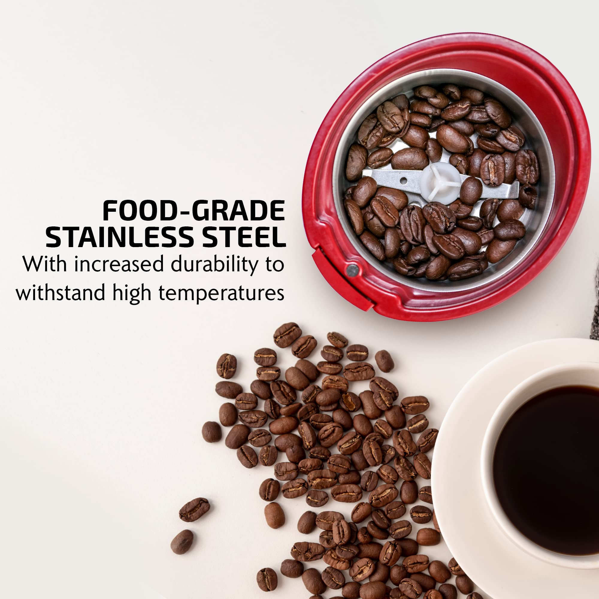 OVENTE Electric Coffee Grinder - Compact Stainless Steel Blade for Beans, Spices, Herbs & Tea - Portable Kitchen Appliance for Home, Office & Travel - Perfect for Espresso, French Press & Cold Brew