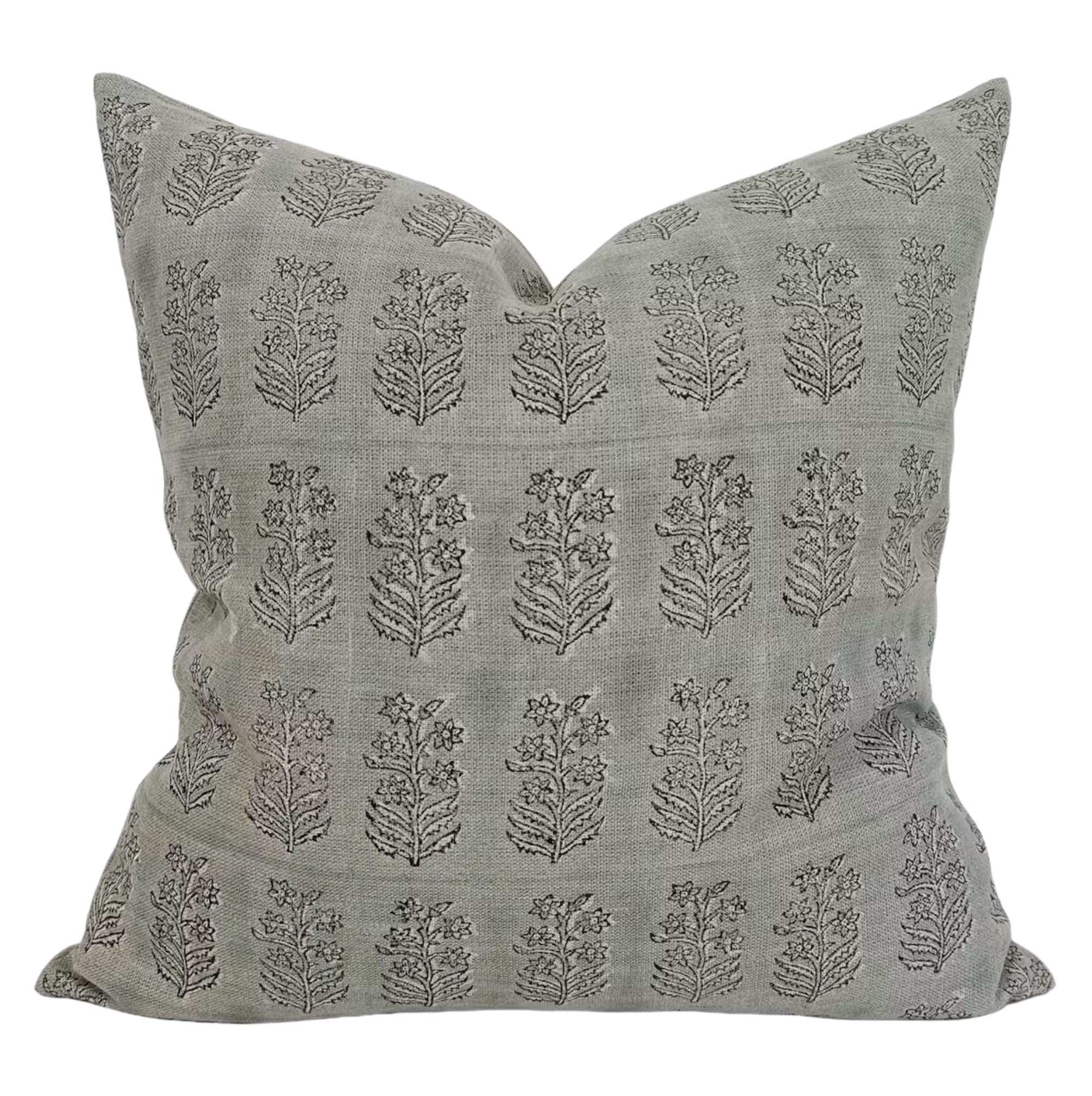 Farmington Linen Block Print Pillow Cover - Handmade Designer Cushion Cover for Sofa, Bed & Home Decor - Boho Chic Throw Pillow Case for Living Room, Bedroom & Nursery
