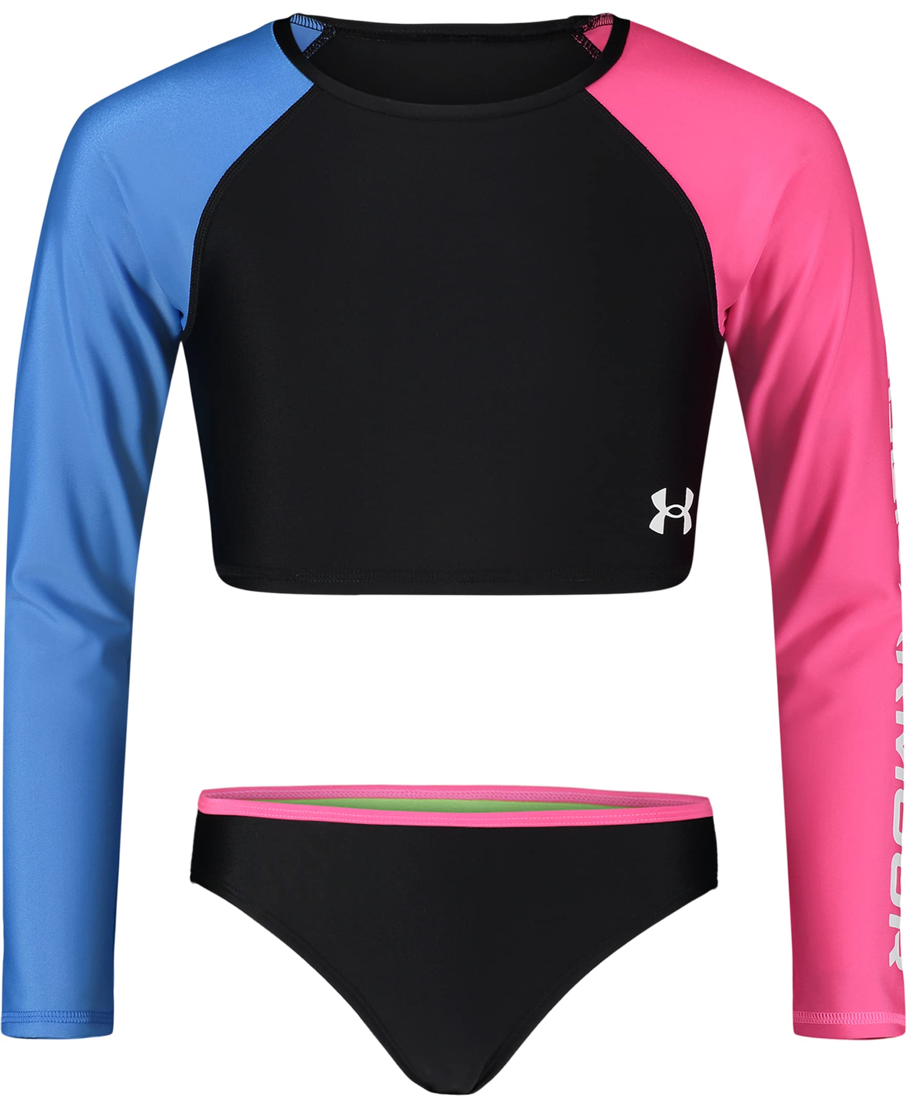 Under Armour Girls' Rashguard Set - UPF 50+ Sun Protection Swimwear for Kids - Long Sleeve Top & Shorts - Perfect for Swimming, Surfing & Beach Activities