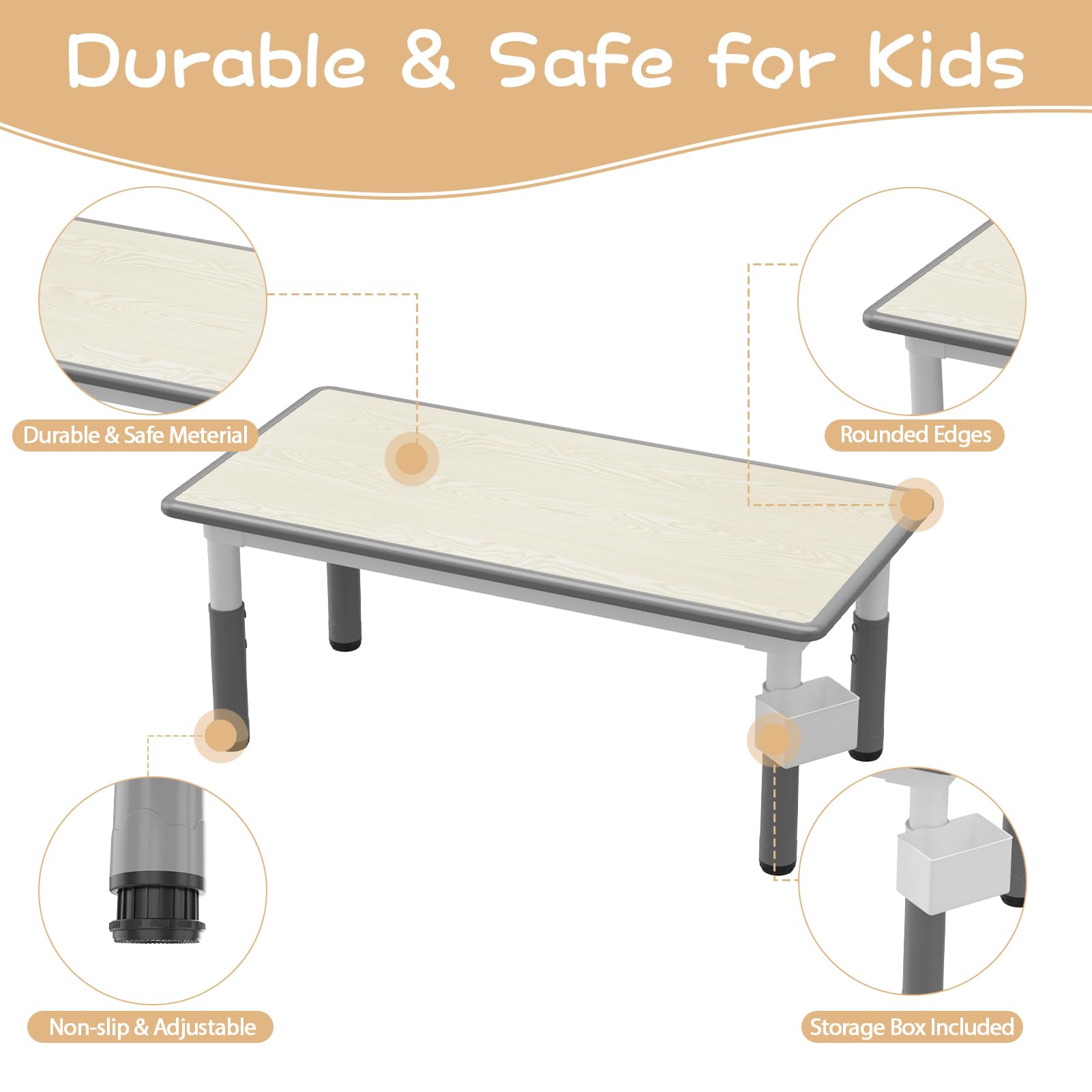 GAOMON Kids Table and Chairs Set with Storage - Adjustable Height Toddler Activity Table for Ages 2-10 | Non-Slip Legs, Graffiti-Proof Surface | Perfect for Daycare, Preschool, Homeschool & Playroom