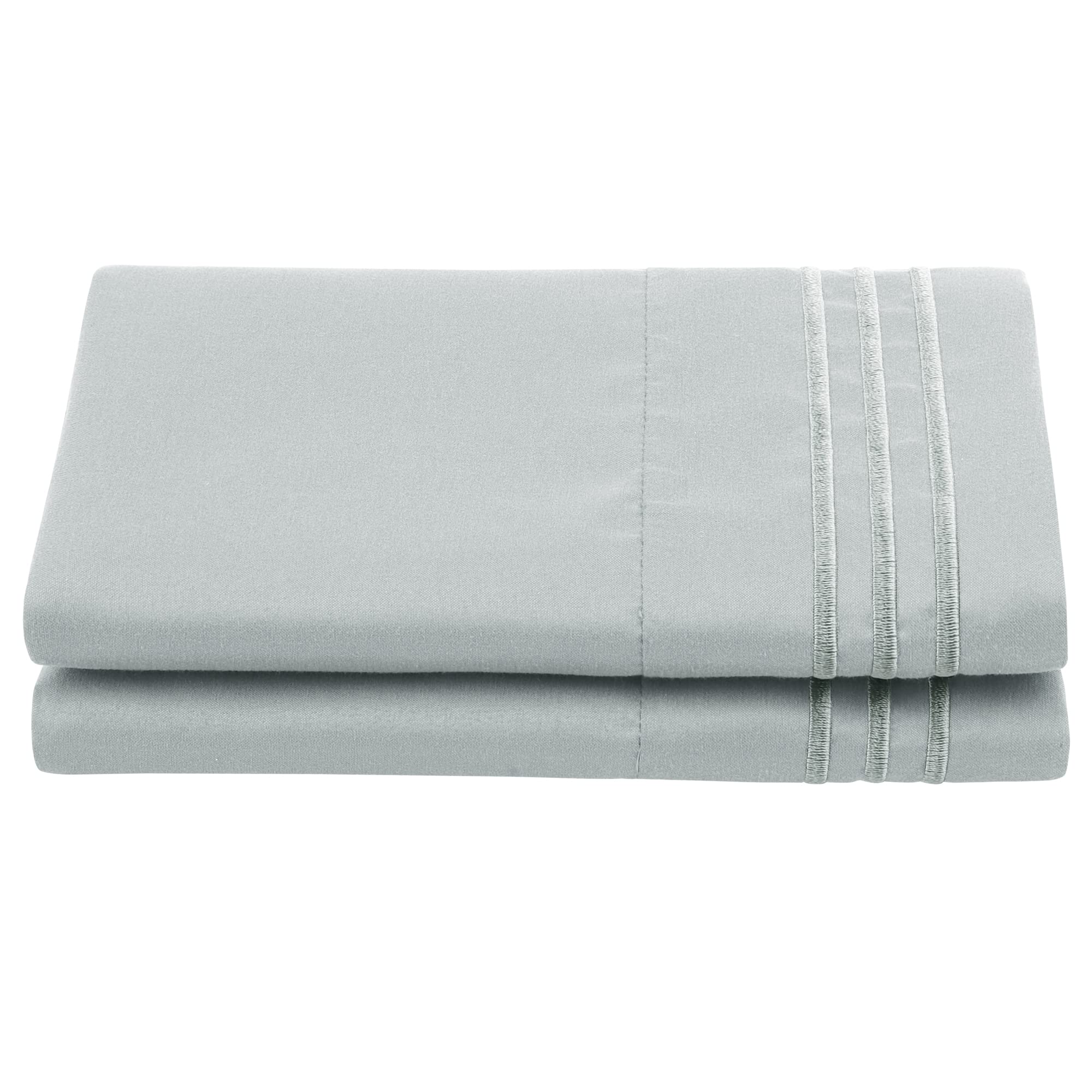 PiccoCasa Light Gray Pillow Cases Set of 2 - Soft Breathable Travel Pillow Covers with Embroidery, Brushed Microfiber Pillowcases with Zipper Closure for Home, Hotel & Airplane Travel