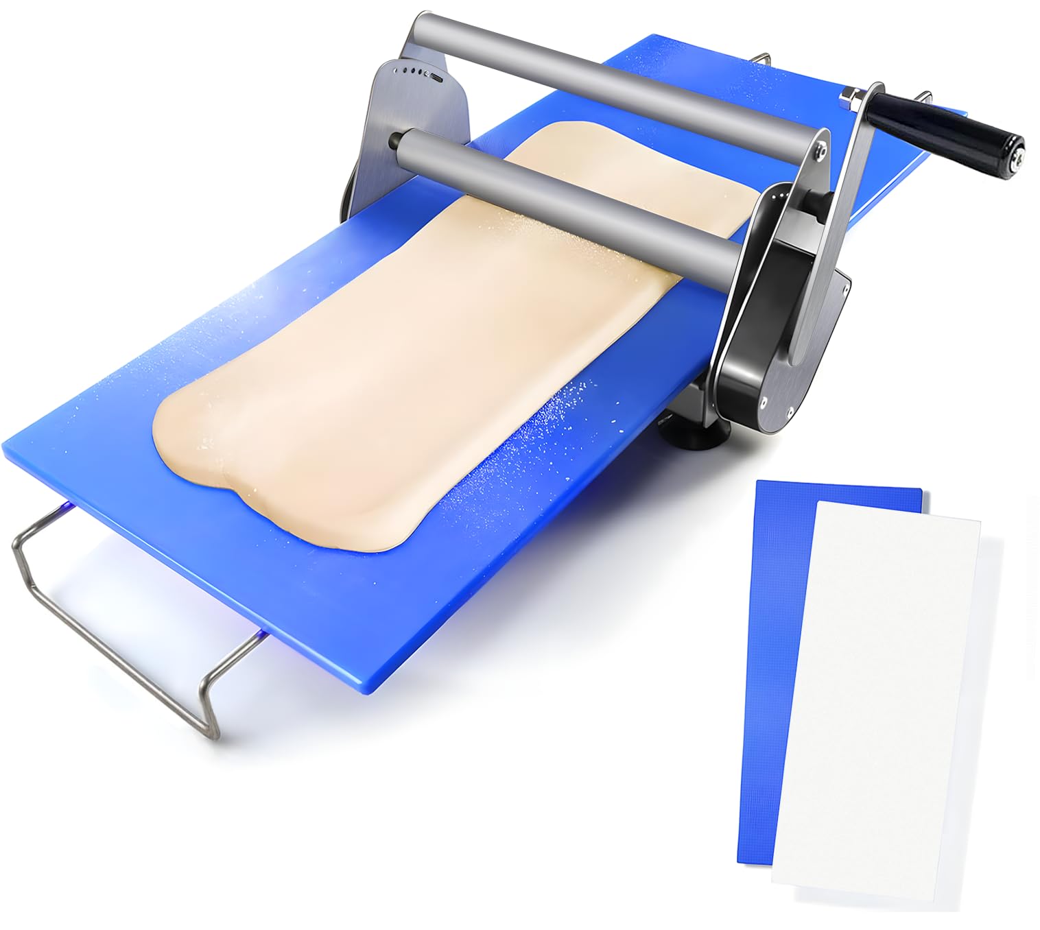Stainless Steel Manual Dough Roller Machine - Adjustable Thickness Folding Dough Sheeter with 2 Non-Stick Boards for Pizza, Pasta & Pastry Making | Perfect for Home Bakeries & Commercial Kitchens