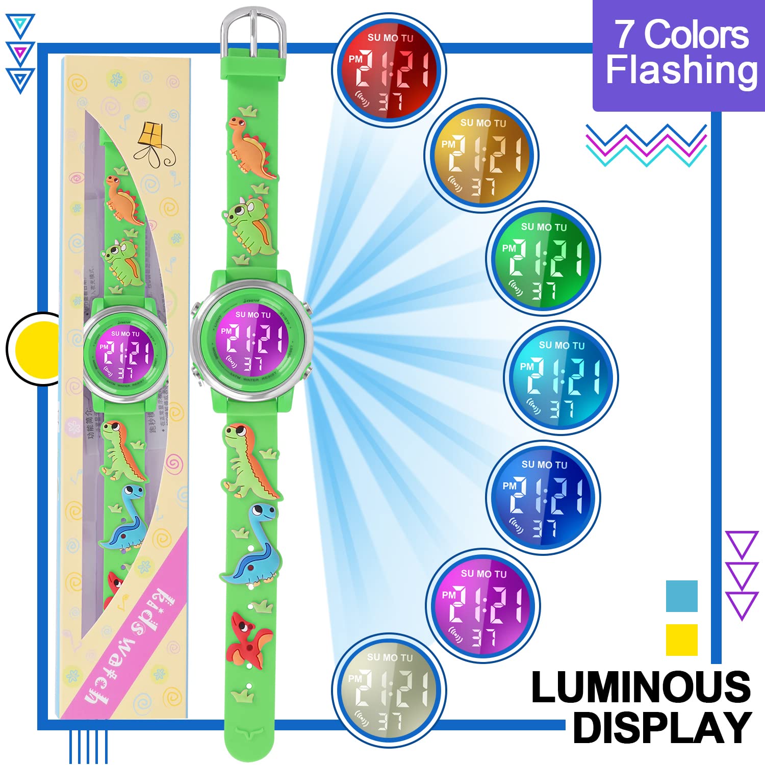Waterproof Kids Watches with Alarm - Dinosaur Themed Digital Watch for Boys & Girls Ages 3-10 - Perfect for Swimming, Outdoor Play & Birthday Gifts