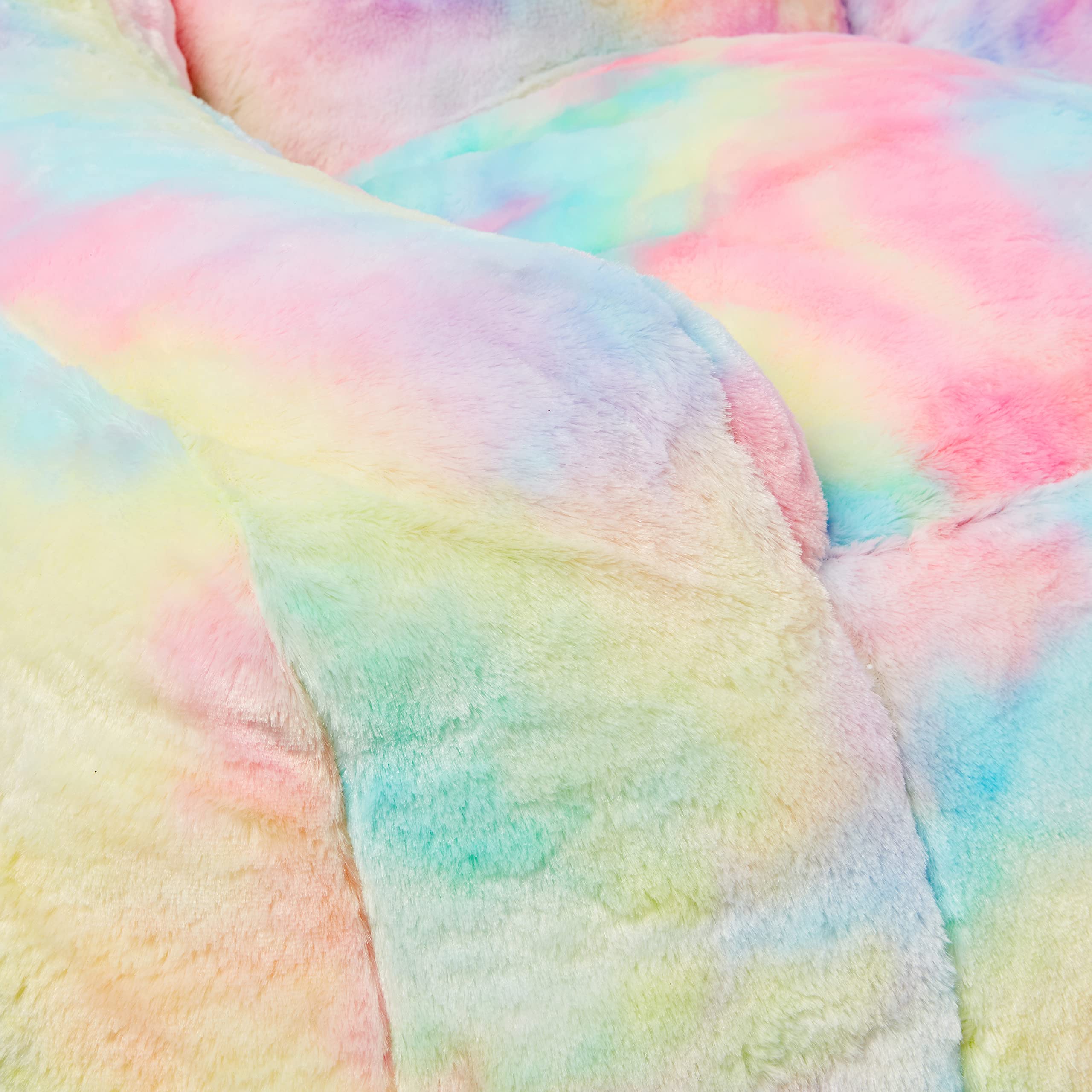 Premium Soft Faux Fur Bean Bag Chair with Storage Pocket - Large Rainbow Color - Perfect for Dorm Rooms, Living Rooms & Gaming Setups