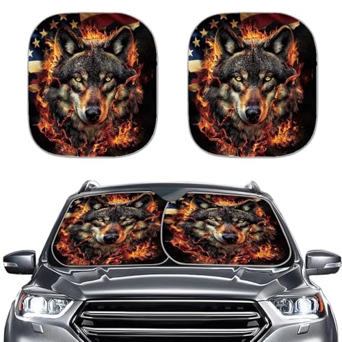 American Flag Flame Wolf