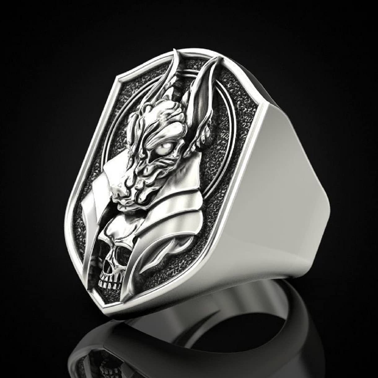 Gothic Wolf Head Ring for Men - Anubis Skull Amulet for Hip Hop Style
