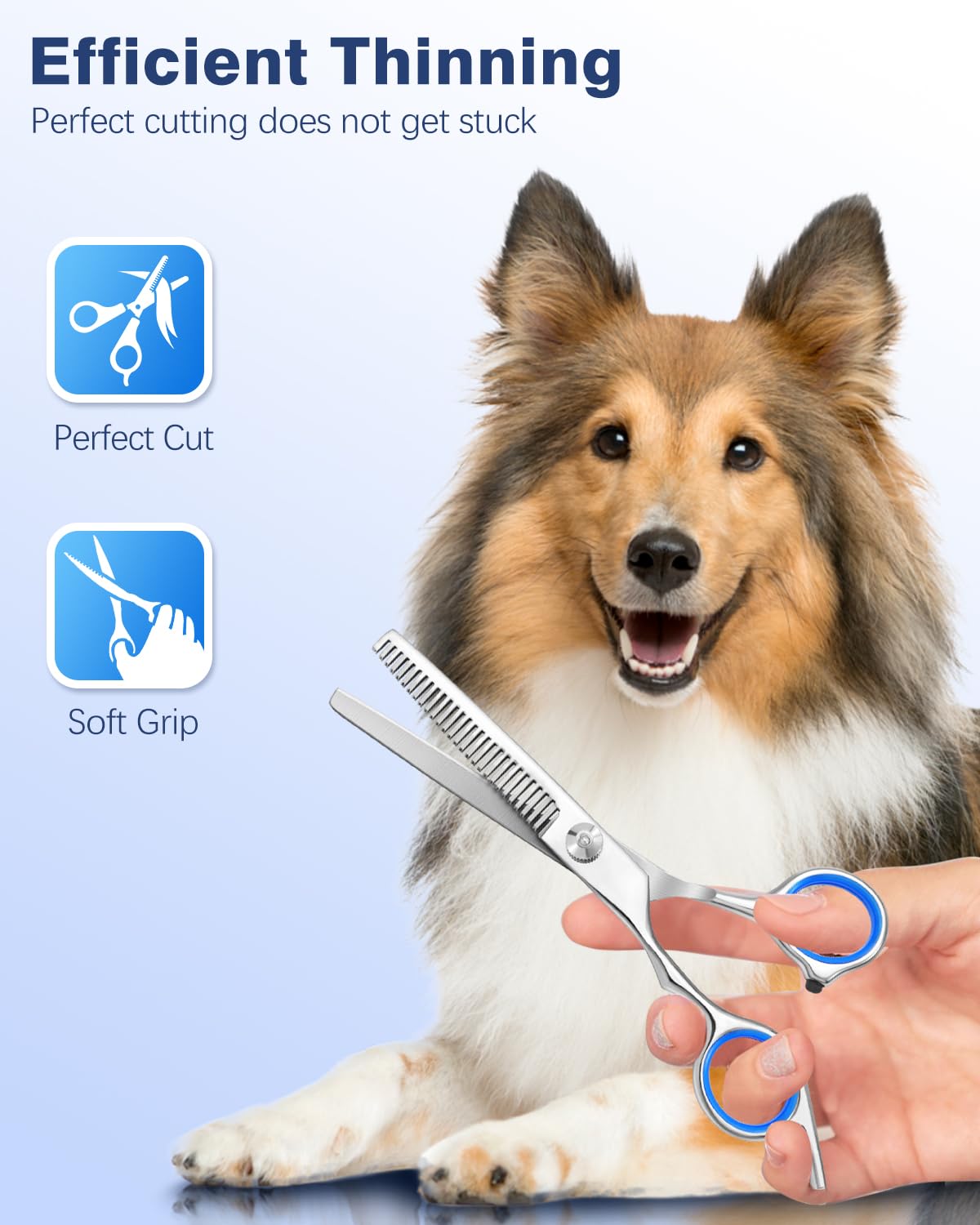 Professional 5-in-1 Dog Grooming Scissors Set with Safety Round Tips - Curved & Straight Pet Hair Cutting Shears for Dogs & Cats - Perfect for Home Grooming, Trimming & Styling