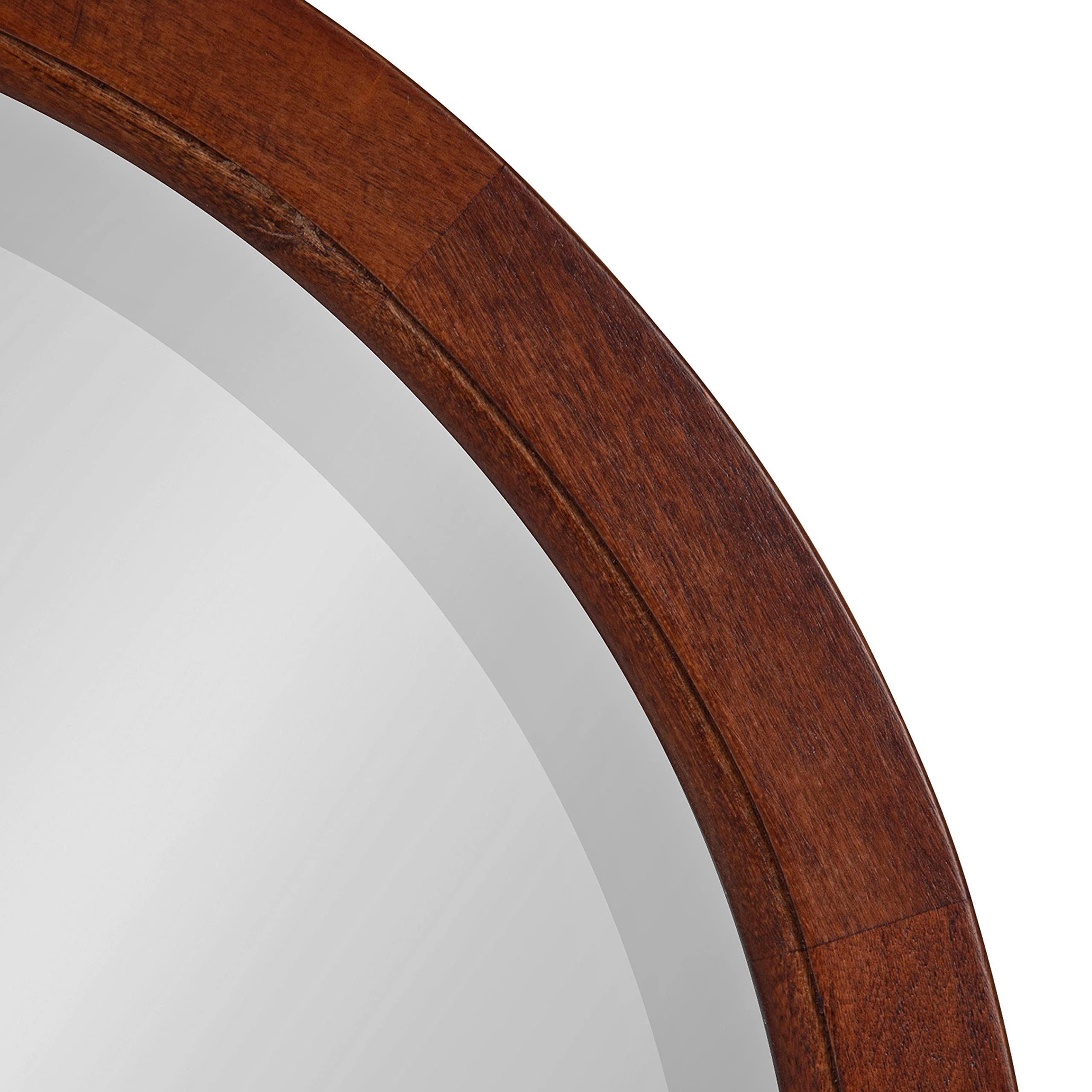 Kate & Laurel Hogan Farmhouse Round Wall Mirror - 32 Inch Diameter Walnut Brown - Modern Decorative Mirror for Living Room, Bedroom, Entryway & Home Decor