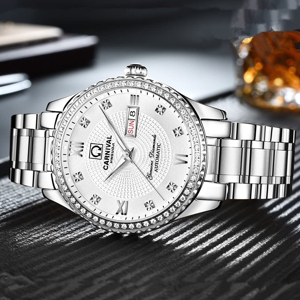 Luxury MASTOP Automatic Watches for Men - Gold & Silver Stainless Steel Dress Watch with Diamond Accents | Perfect for Business, Formal Events & Gift Giving