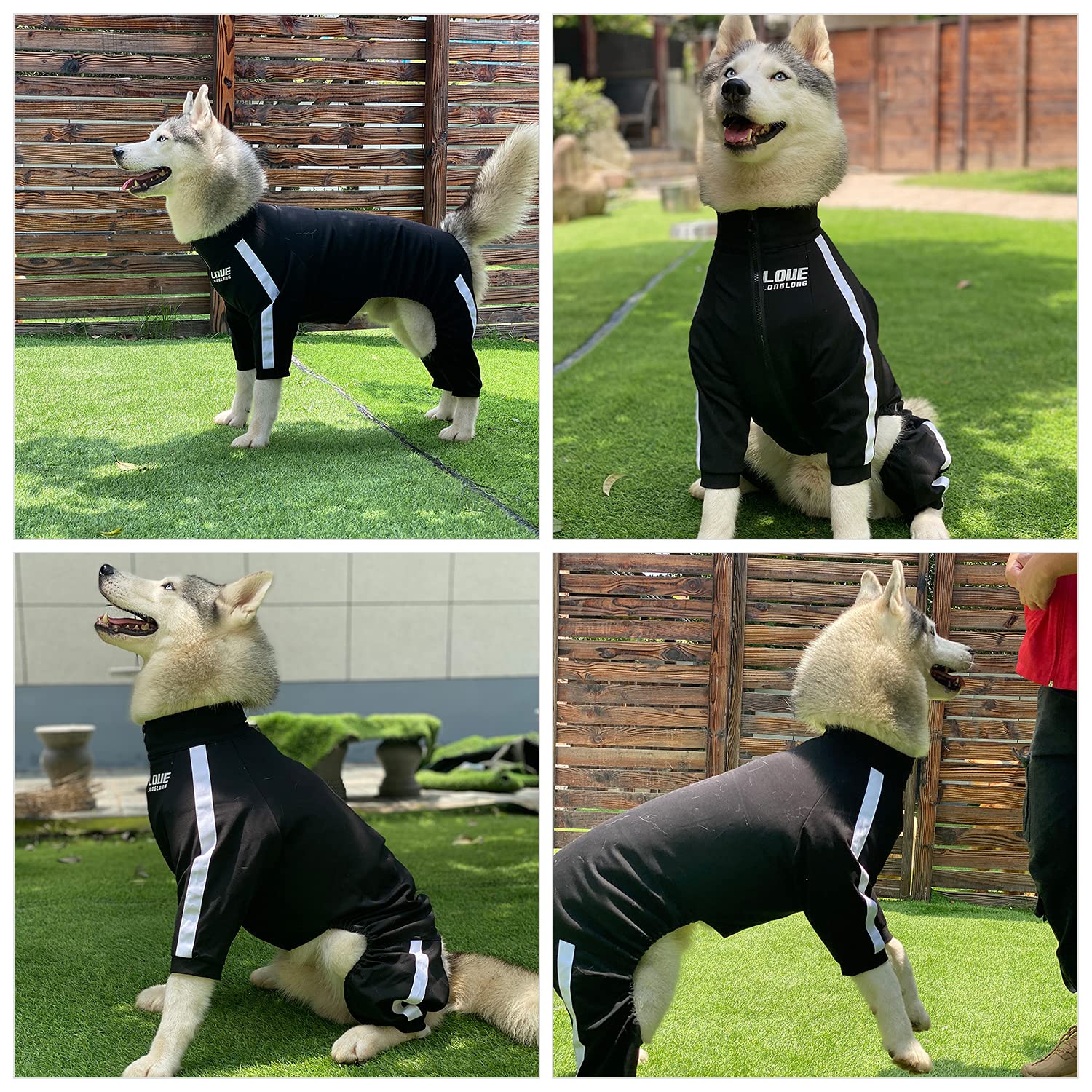 Dog Sweatshirt with Zipper - 4-Legs Covered Sport Suit for Small, Medium & Large Dogs | Comfortable & Breathable Dog Sweater in Black (Size XL) | Perfect for Outdoor Activities, Running & Cold Weather Protection