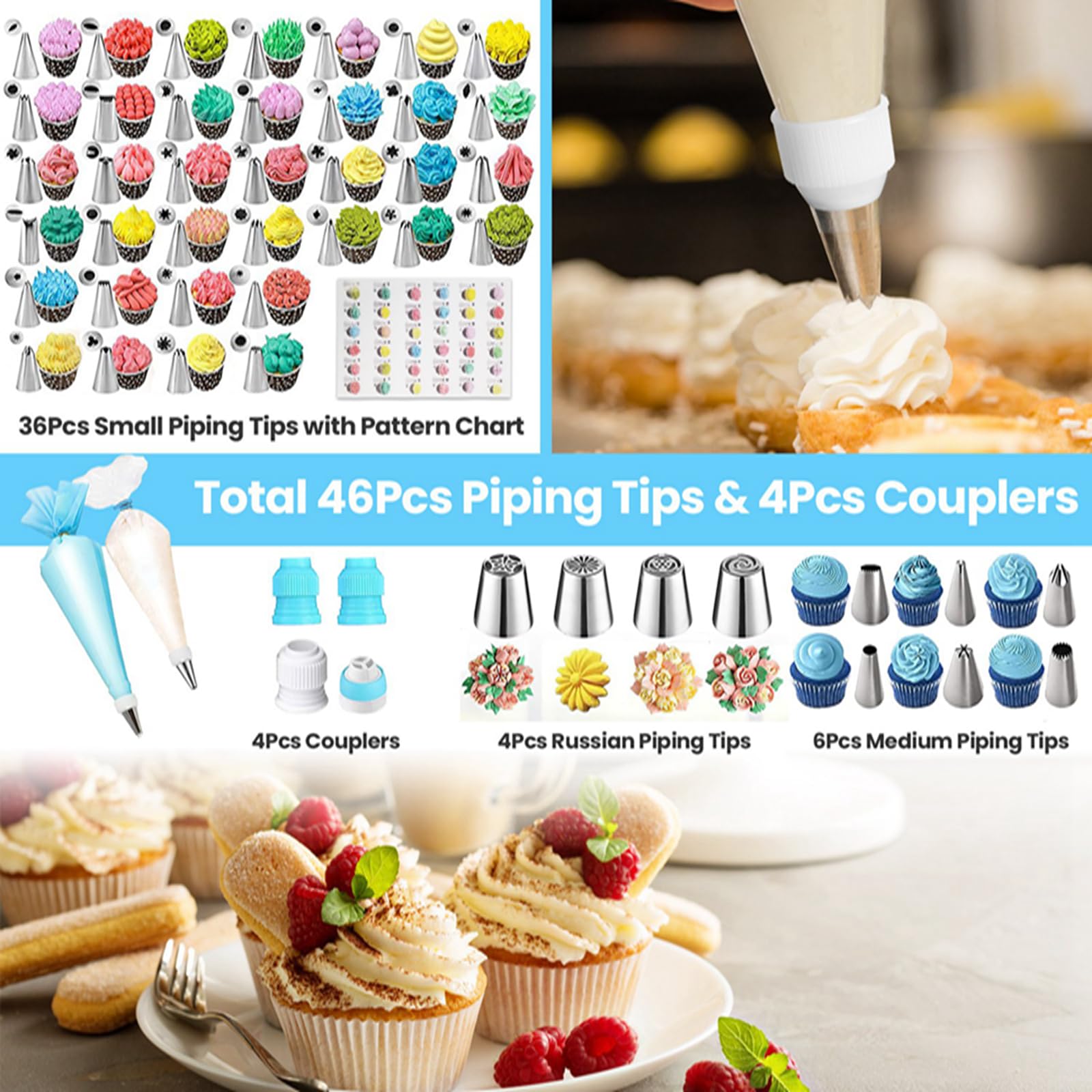 236Pcs Cake Decorating Kit - Professional Baking Tools Set with Piping Tips, Couplers, Bags, Cookie Cutters, Baking Cups & Scrapers for Home Bakers & Cake Decorating | Perfect for Birthday Cakes, Wedding Cakes, Cupcakes & Cookie Decorating