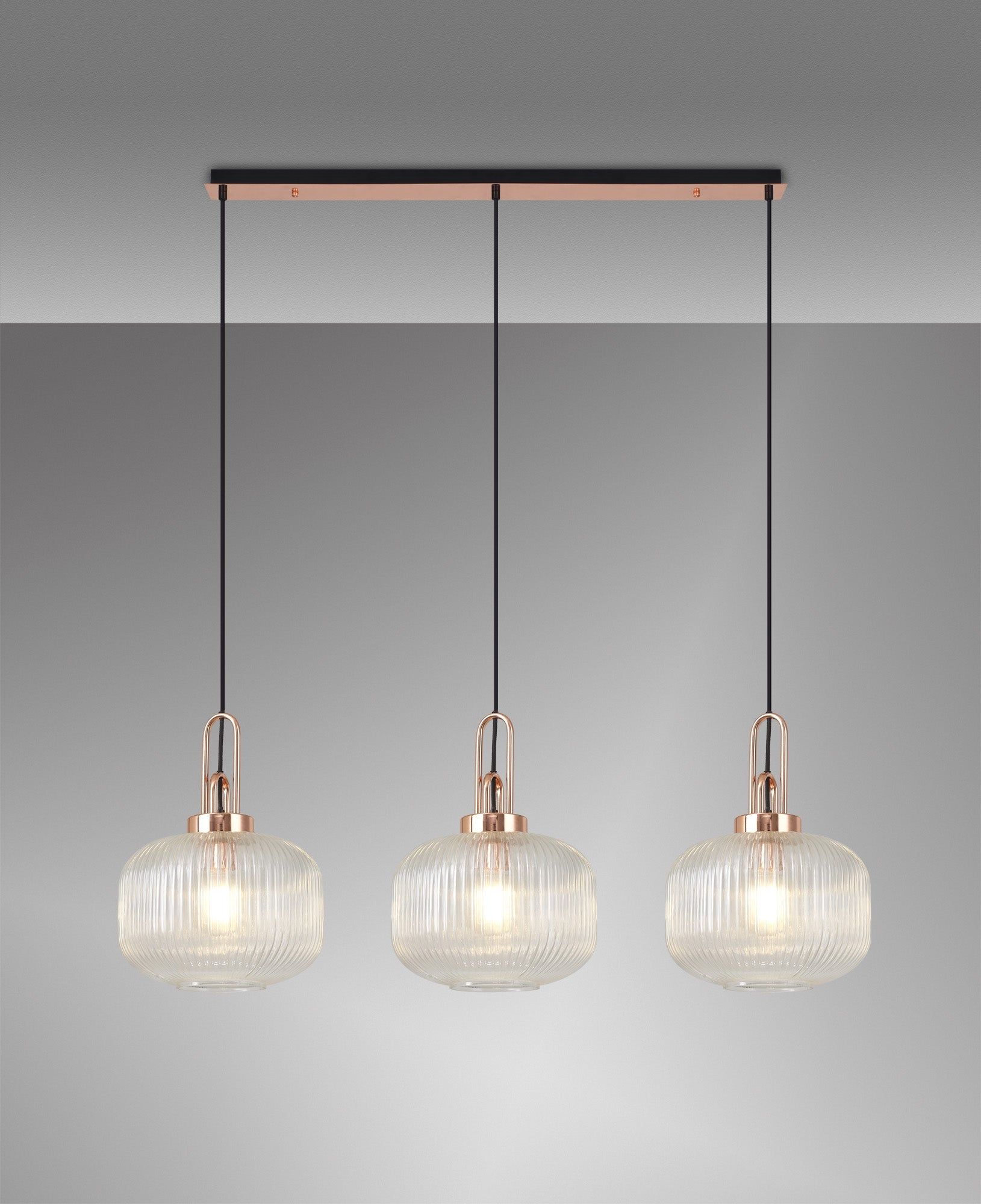 Cadiz 3L Kitchen Island Ceiling Light Fixture - E27 Socket, Copper & Matte Black Finish, Multiple Glass Shade Colors, IP20 Rated - Perfect for Dining Room, Bedroom, or Living Room Lighting