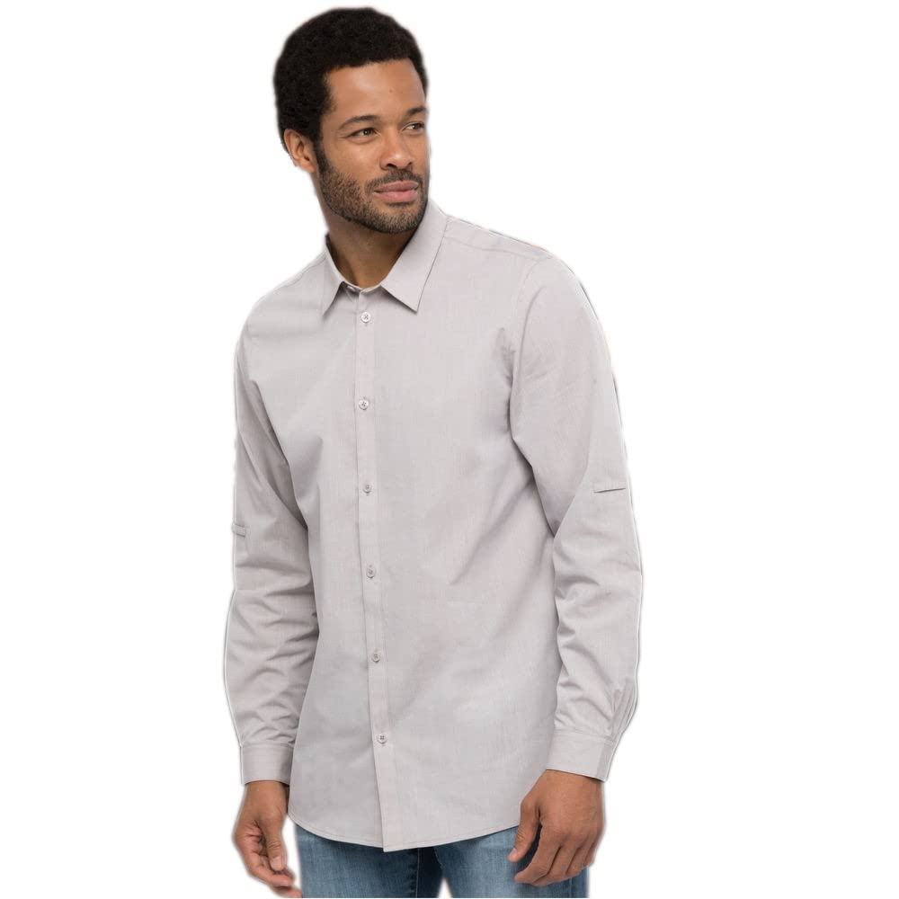 Chef Works Men's Modern Chambray Dress Shirt - Professional Slim Fit Long Sleeve Button Down for Business, Office & Formal Occasions
