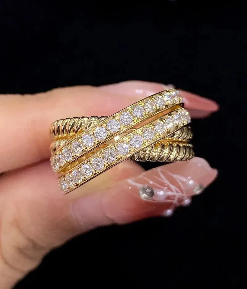 18K Yellow Gold Cross Diamond Engagement Ring for Women - Luxury Wedding Jewelry with Natural Diamonds - Perfect for Proposals, Anniversaries & Special Occasions
