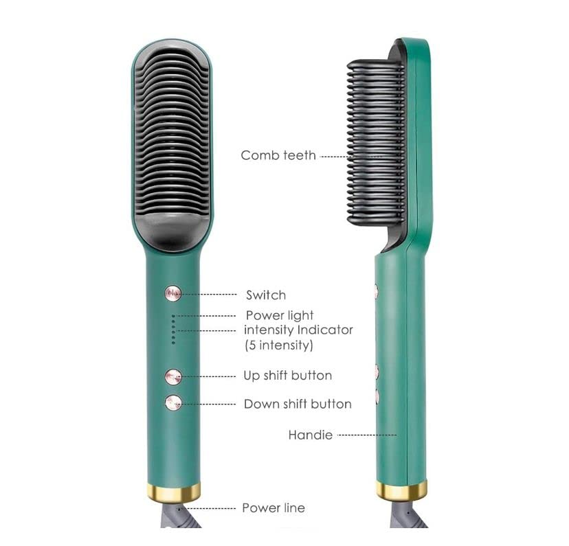 Professional Hair Straightener Comb for Men & Women - Electric Straightening & Smoothing Brush with Ceramic Plates - Perfect for Home, Travel & Salon Styling (Grey)
