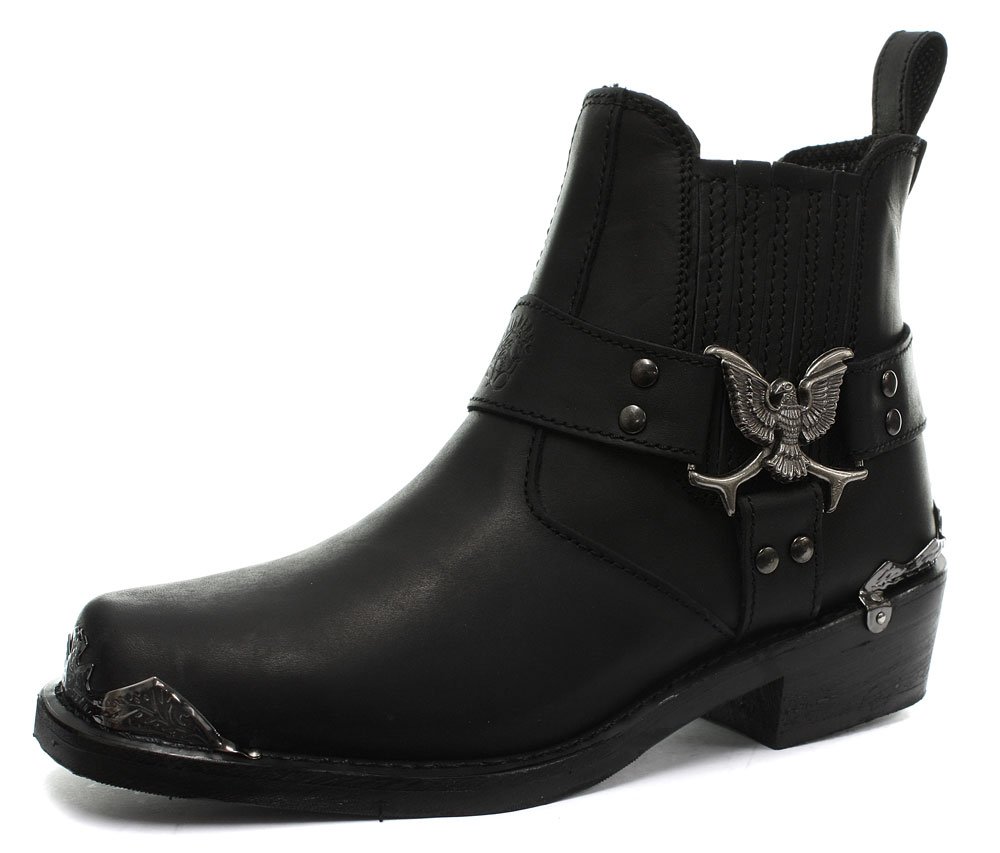 2014 Eagle Lo Black Men's Cowboy Biker Boots - Durable Leather Work & Motorcycle Riding Boots for Men - Perfect for Western Style, Riding, and Outdoor Adventures