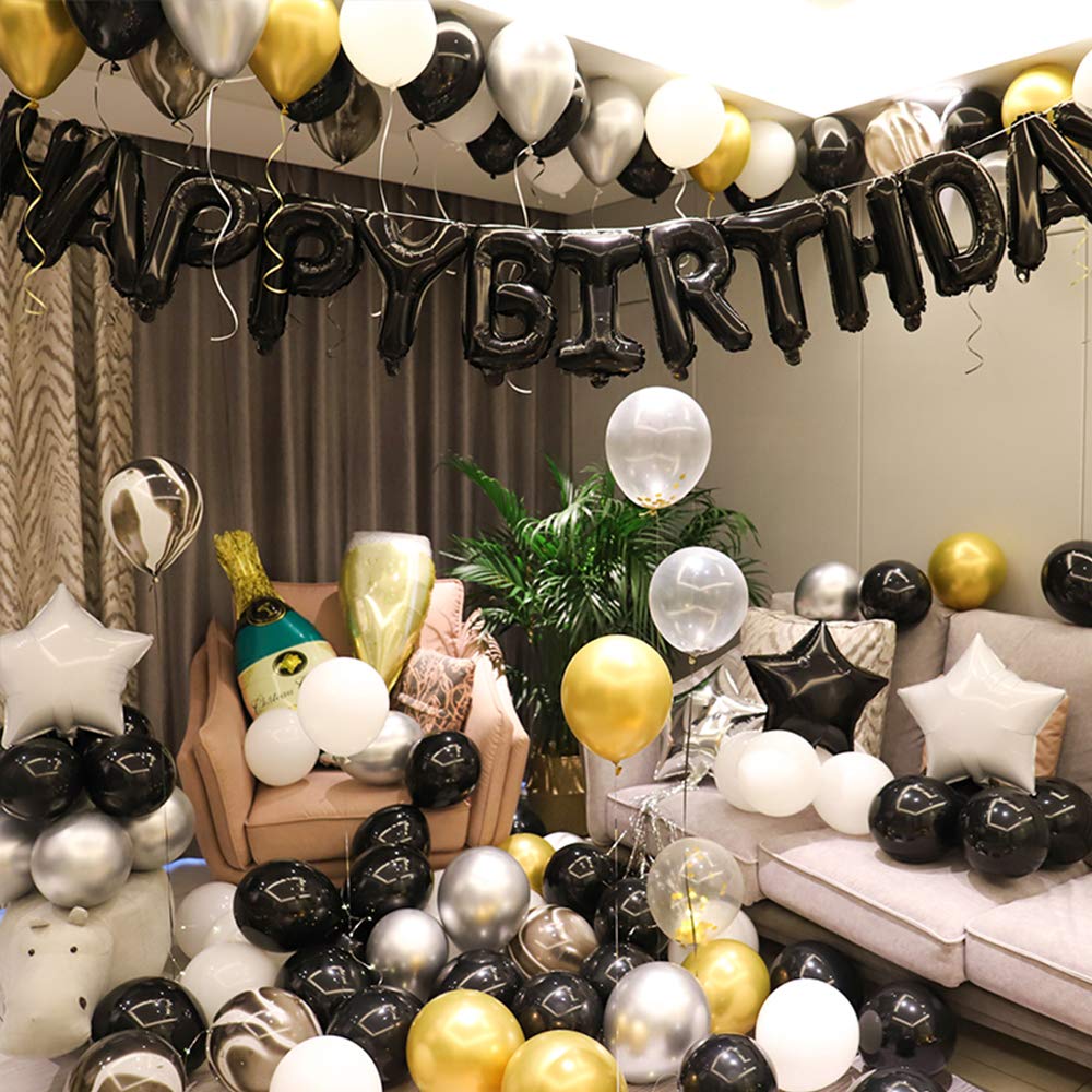Black and Gold Birthday Party Decorations Kit - Foil Balloons, Happy Birthday Banner, Party Supplies Set for Birthday Celebrations | Perfect for Home, Office, and Event Decor