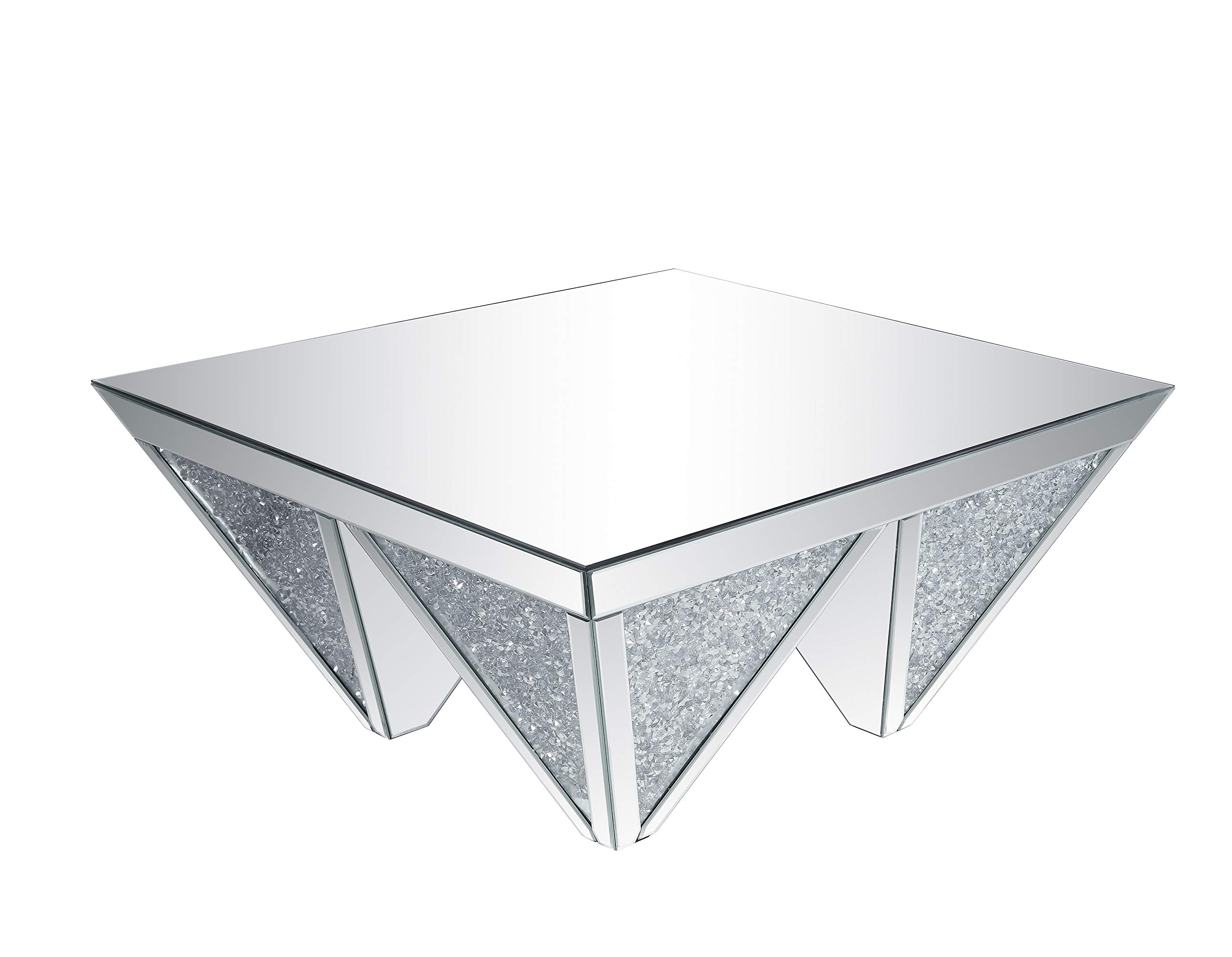 Benjara Sparkling Coffee Table with Faux Diamond Inlay - Silver & Clear Glass Modern Living Room Furniture for Home Decor and Entertaining
