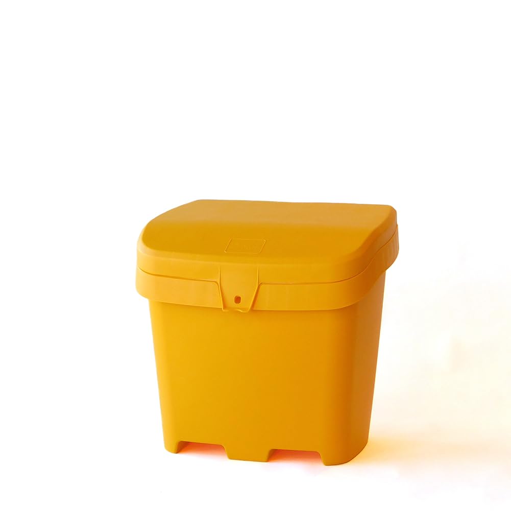FCMP Outdoor 31 Gallon Heavy-Duty Salt & Sand Storage Box - Weatherproof Deck Container for Patio, Yard & Garage - Bright Yellow for High Visibility - Ideal for Winter Salt Storage & Summer Sand Organization