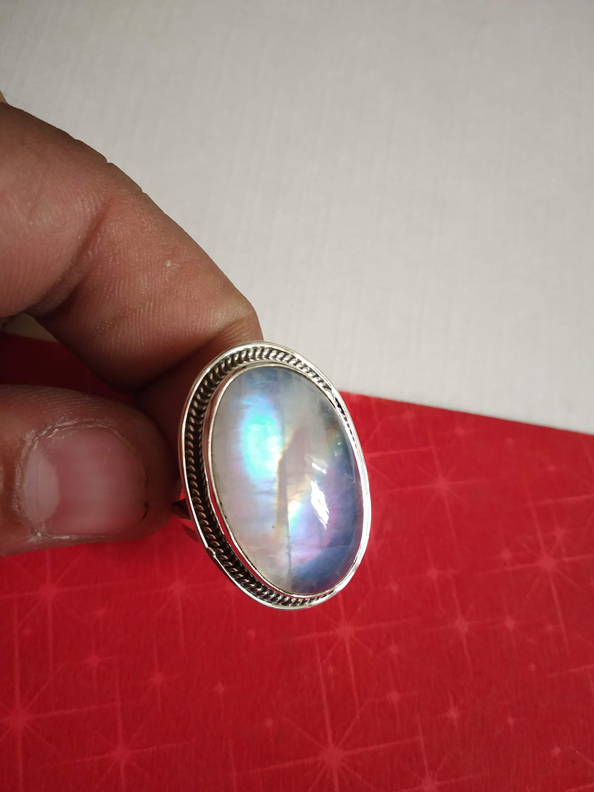 Rainbow Moonstone Ring - 925 Sterling Silver June Birthstone Jewelry, Large Statement Ring for Meditation, Engagement & Anniversary Gifts | Perfect for Spiritual Healing, Wedding Proposals & Special Occasions