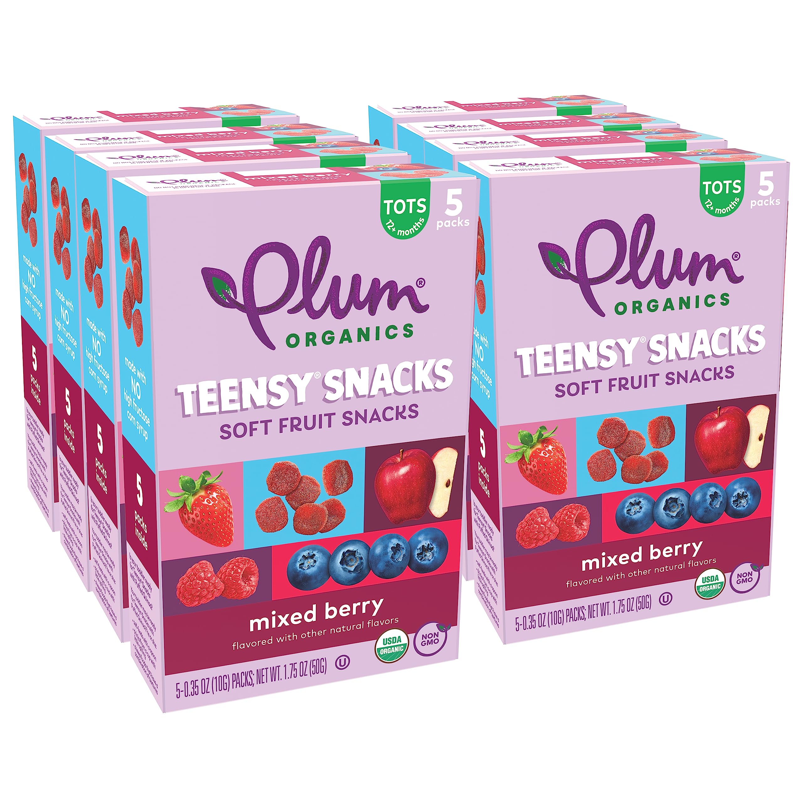 Organic Plum Teensy Snacks Soft Fruit Snacks - Mixed Berry Flavor - 5 Count (Pack of 8) - Healthy Toddler & Kids Snacks for School, Travel & On-the-Go