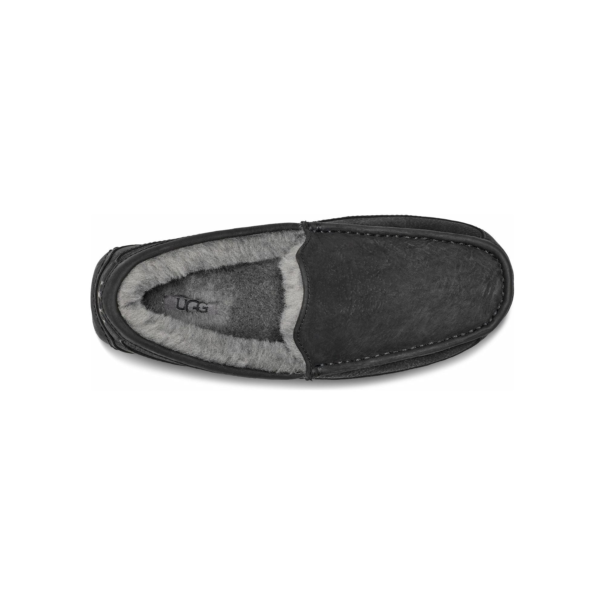 UGG Men's Ascot Slipper - Black Leather Indoor/Outdoor Comfort House Shoes for Relaxation & Lounging