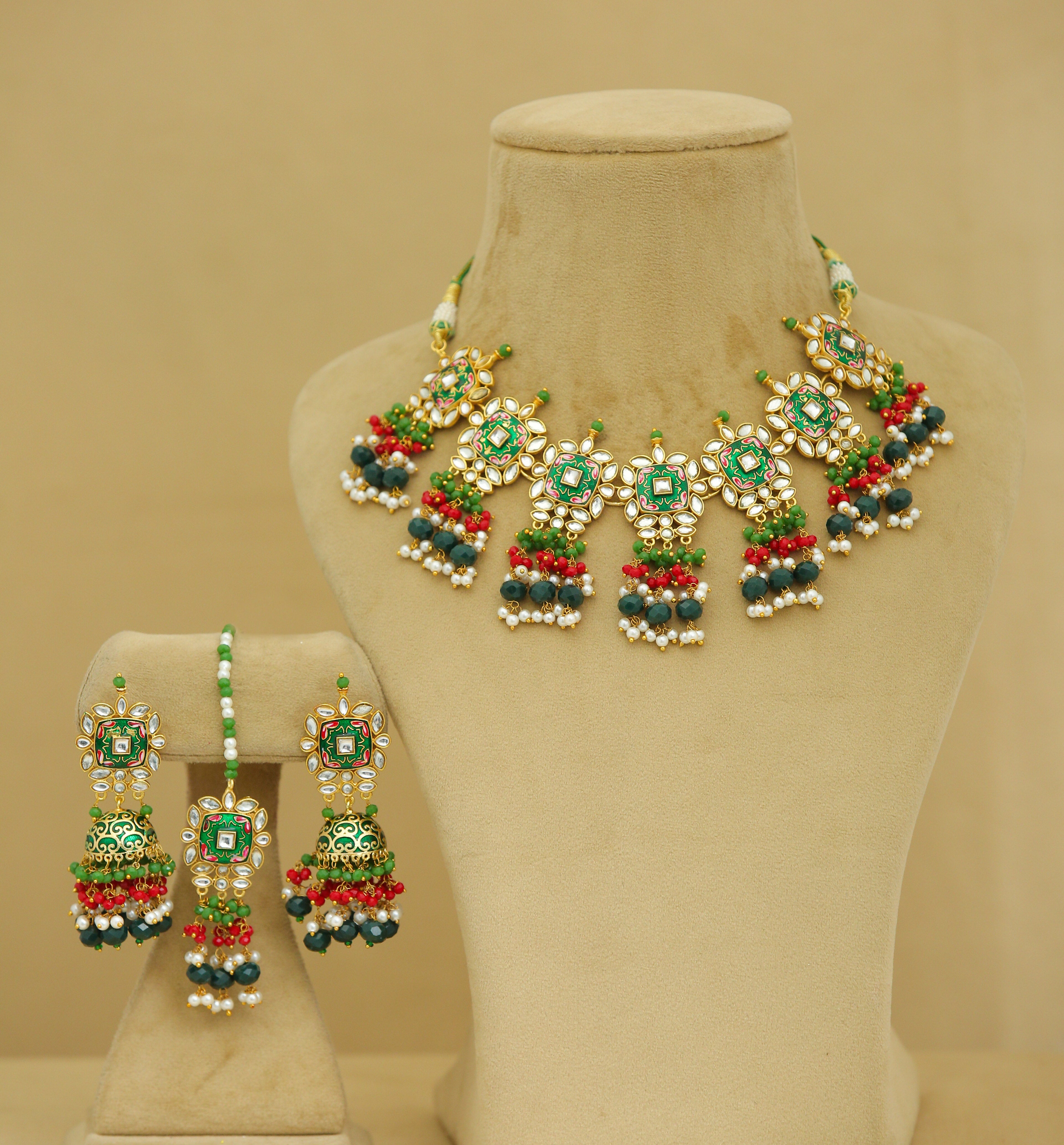 Alia Meenakari Full Set Jewelry - Exquisite Handcrafted Indian Bridal Necklace Set with Earrings for Weddings, Festivals & Special Occasions