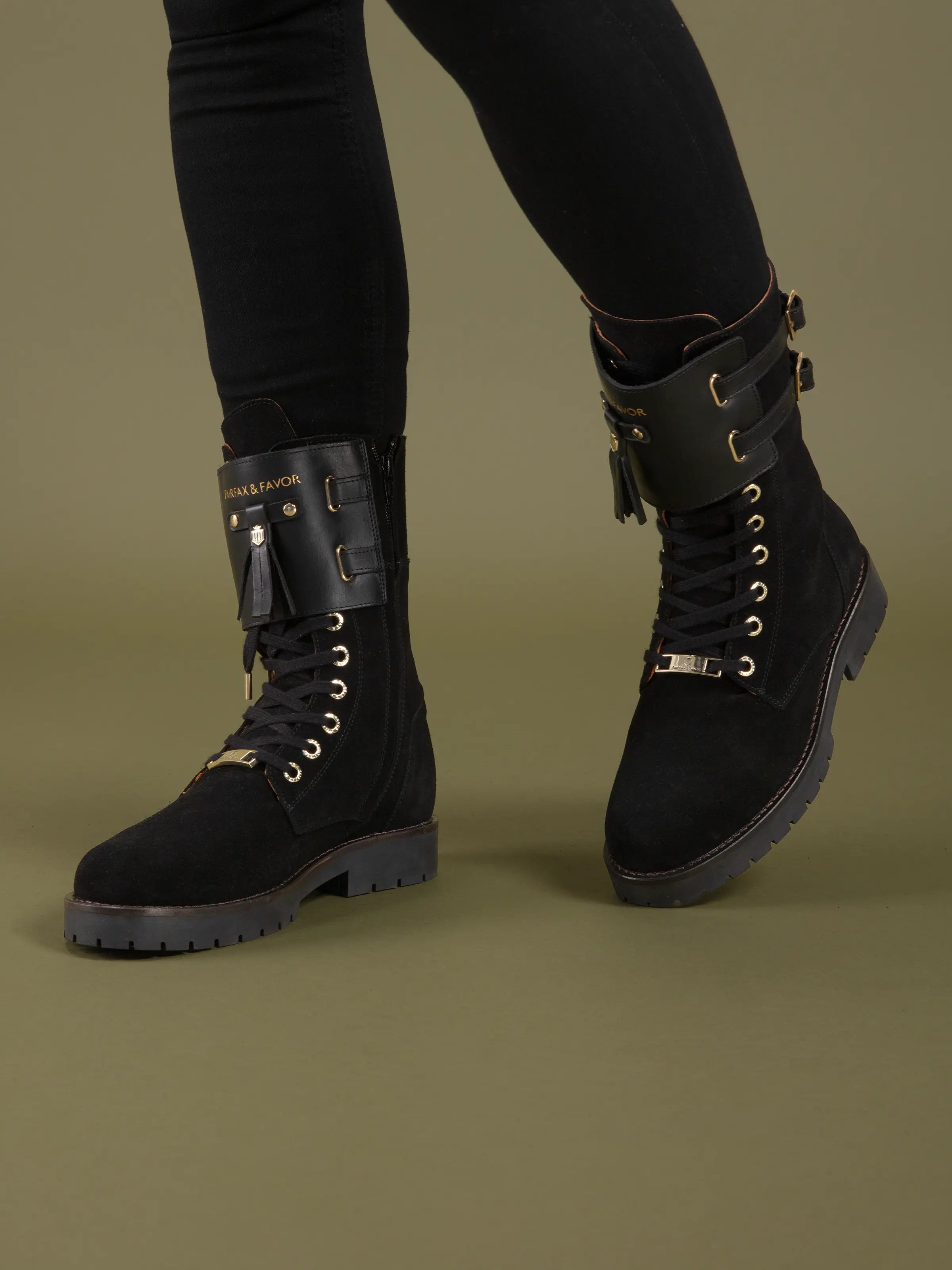 Windsor Combat Boots for Women - Black Suede Leather Ankle Boots - Stylish & Comfortable for Everyday Wear, Work & Outdoor Activities