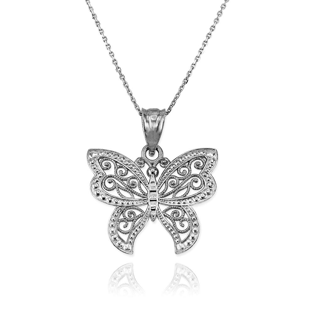 14K White Gold Filigree Butterfly Charm Necklace for Women - Elegant Dainty Jewelry Gift for Birthday, Anniversary & Valentine's Day - Perfect for Everyday Wear & Special Occasions