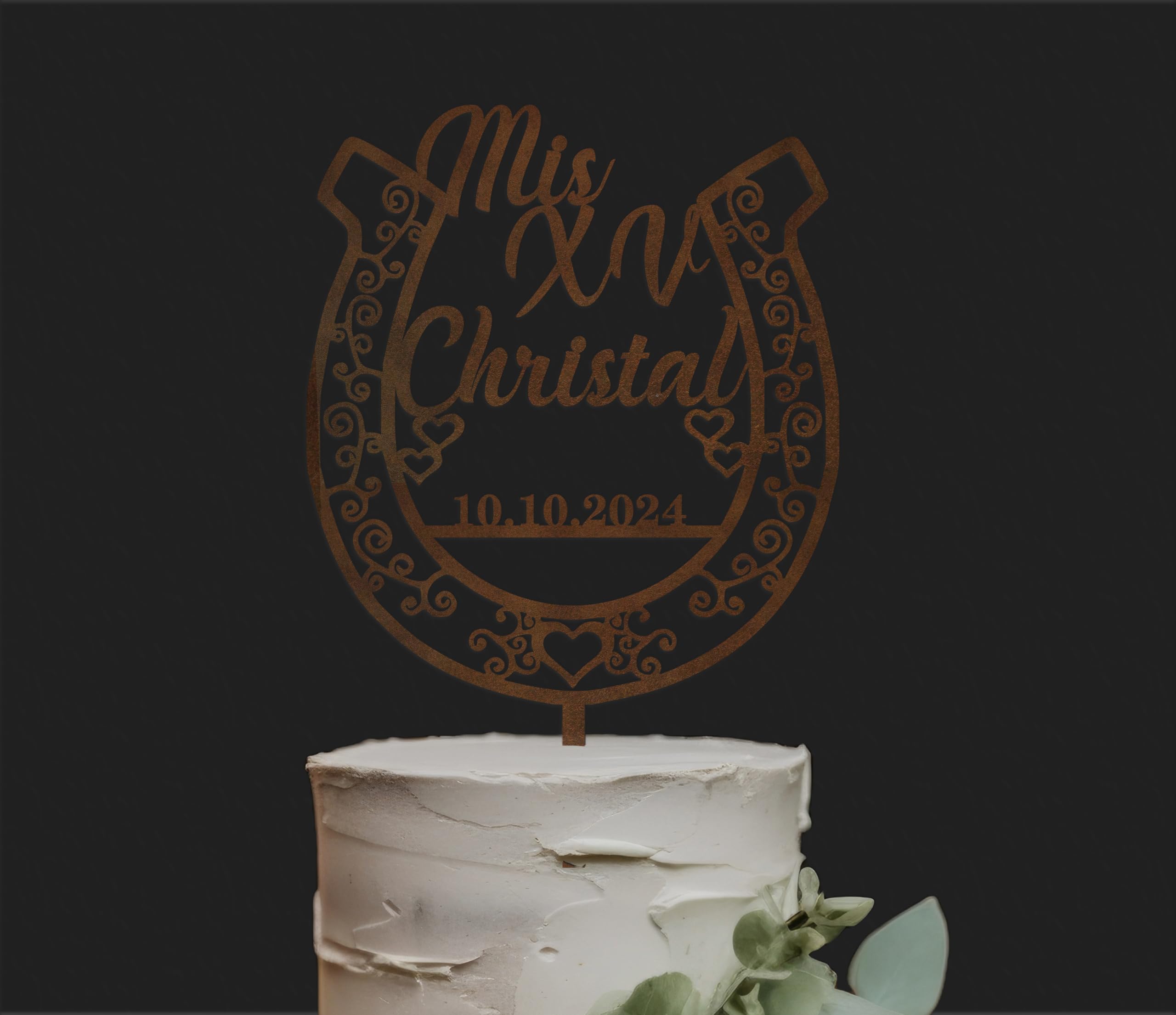 Personalized Horseshoe Cake Topper - Rustic Cowboy & Cowgirl Wedding Cake Decor - Custom Anniversary, Birthday & Quinceañera Cake Sign - Perfect for Western Themed Parties, Country Weddings & Special Celebrations