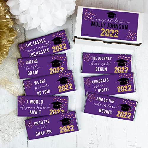Purple Graduation Candy Gifts - Hershey's Chocolate Bar Gift Box (8 Bars) - Perfect for Graduation Parties, School Celebrations & Congratulations Gifts