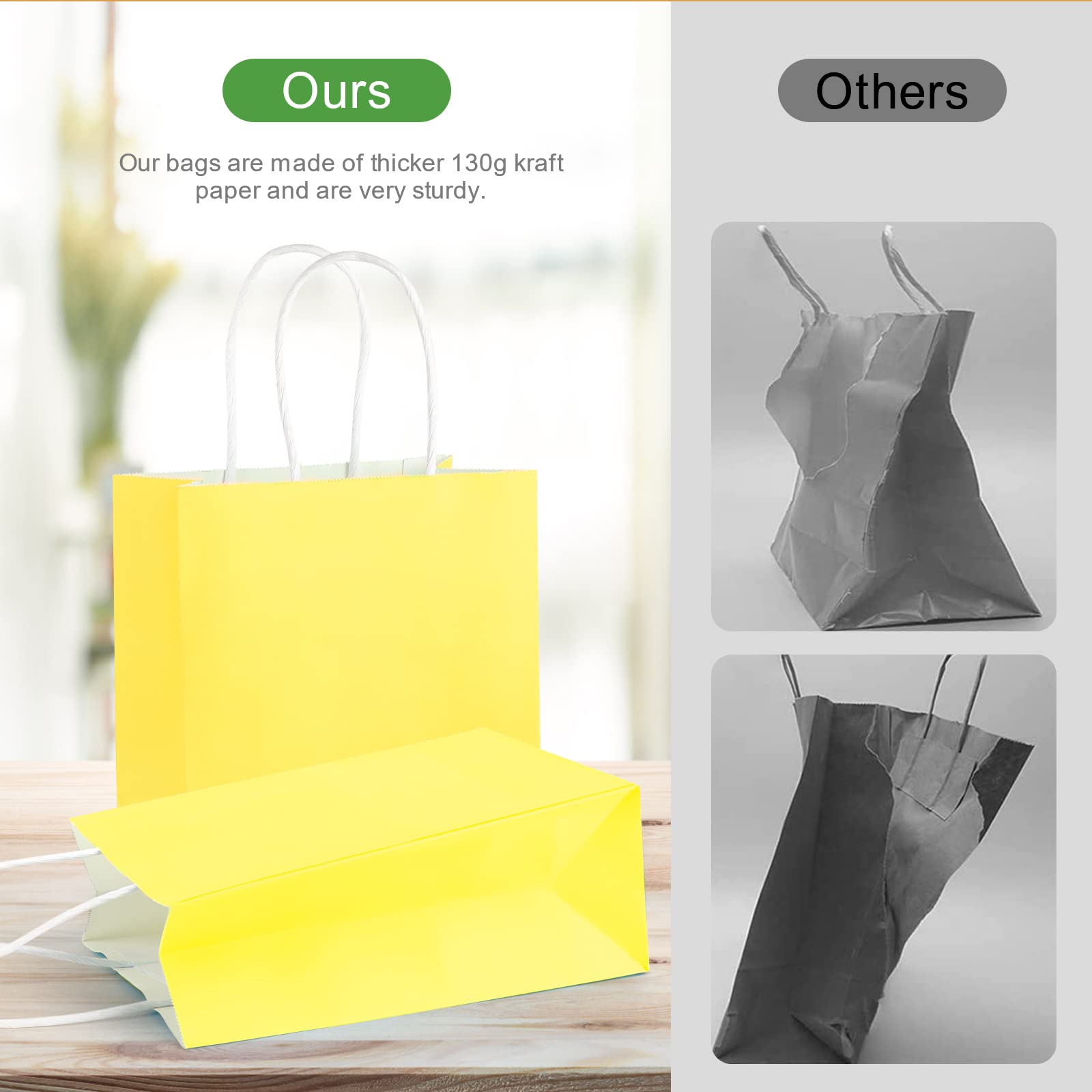 25-Pack Yellow Paper Gift Bags with Handles - 5.9x3.1x8.3 Inches Small Party Favor Bags for Birthday, Wedding, Retail & Festivals | Bulk Goodie Bags for DIY Crafts, Shopping & Business Use