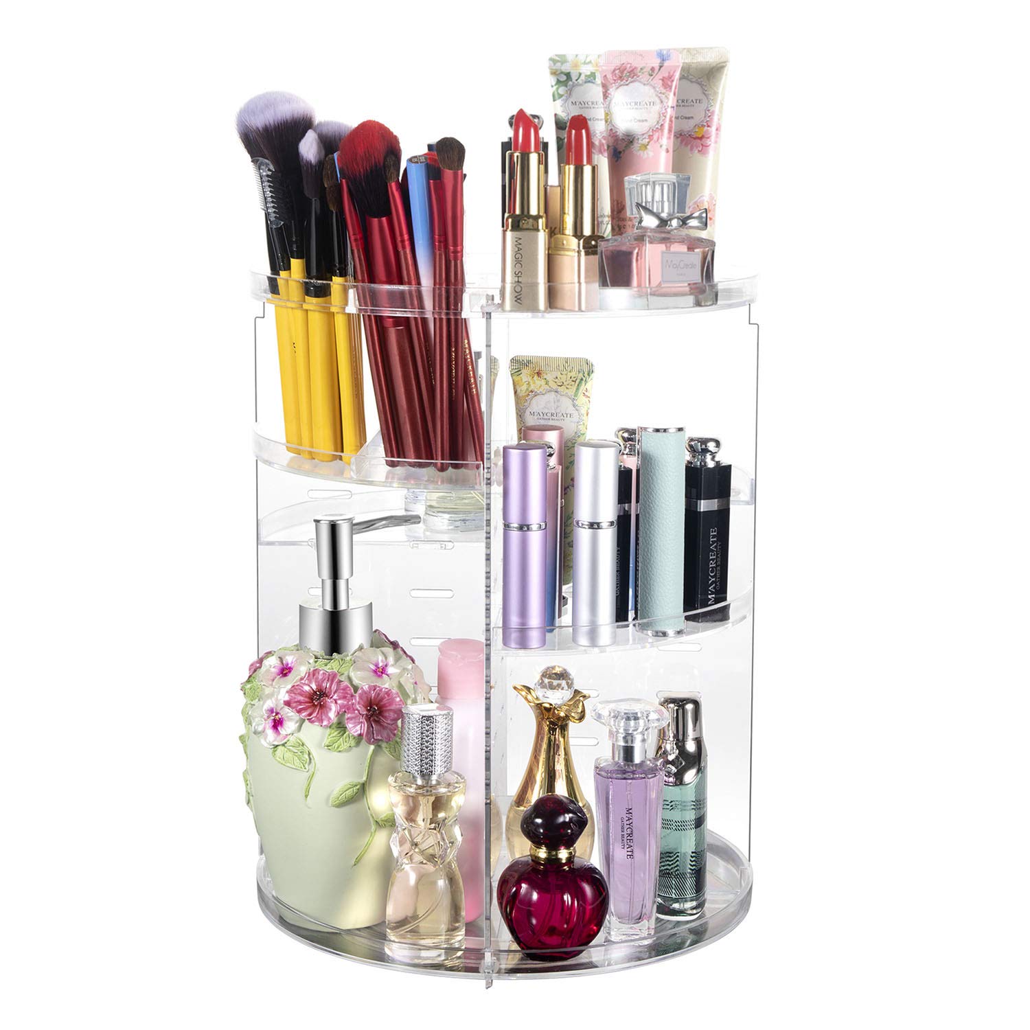 360° Rotating Makeup Organizer with Transparent Design - Spinning Cosmetic Storage Shelf for Bathroom Countertop & Bedroom | Perfect for Organizing Lipsticks, Brushes, and Skincare Products