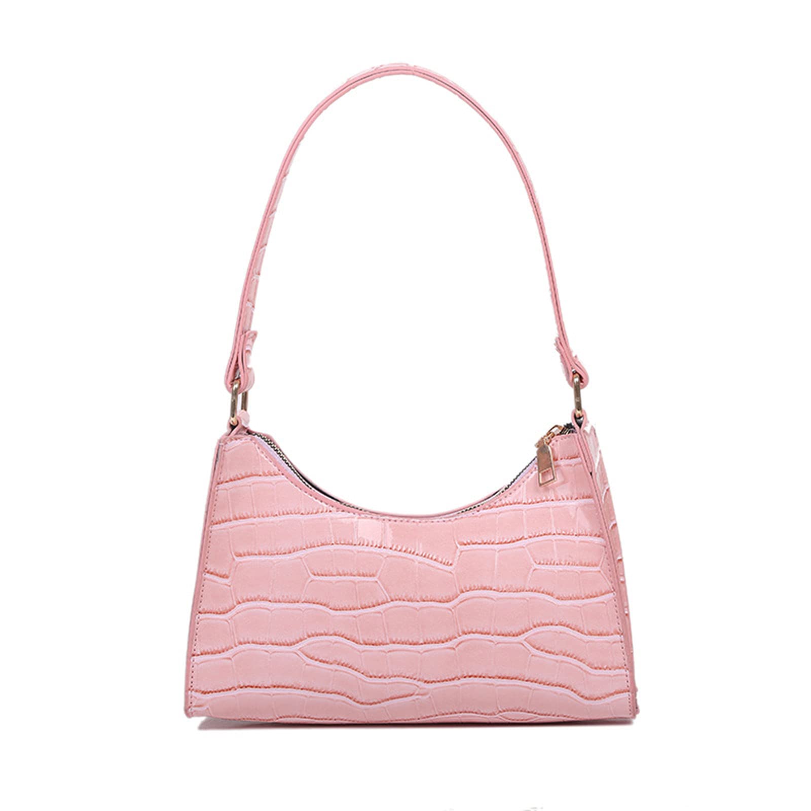 Vintage 90s Crocodile Pattern Women's Crossbody Bag - Retro Shoulder Tote Handbag with Zipper Closure (Pink, One Size) | Perfect for Parties, Date Nights & Everyday Fashion Accessory