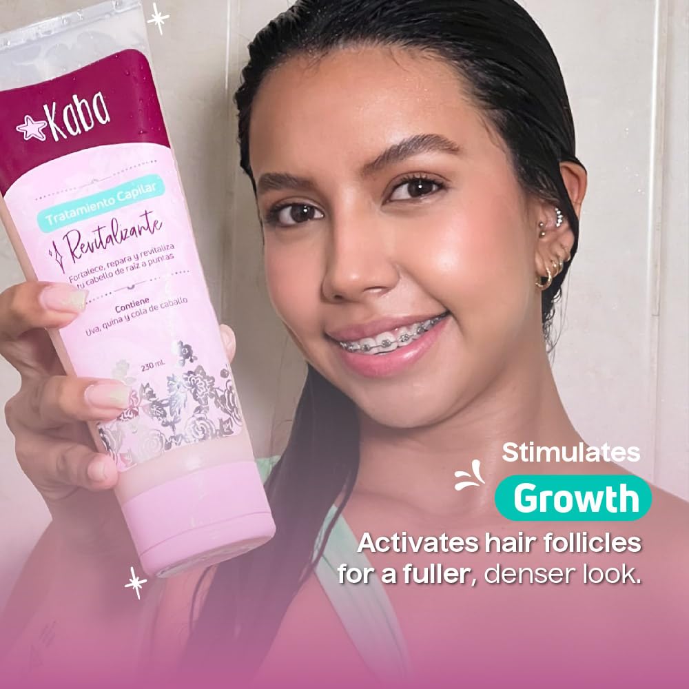 Kaba Revitalizing Hair Treatment with Grapes, Cinchona & Horsetail Extract - Thickening, Moisturizing & Restoring Hair Mask for Fuller Hair (7.8 Oz) - Perfect for Damaged, Dry & Thin Hair Care Routine