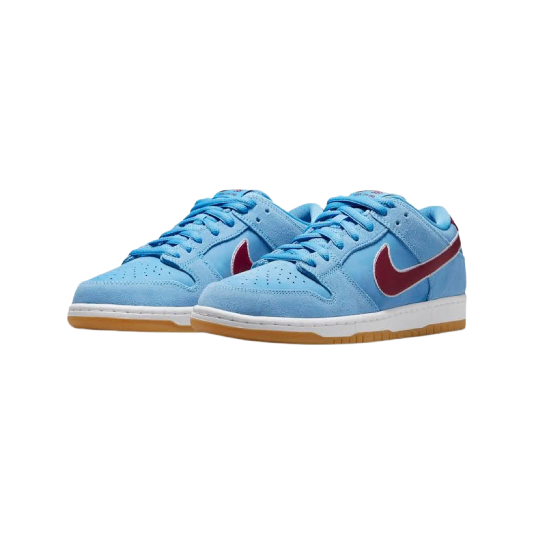 Nike SB Dunk Low Sneakers - Valor Blue, Team Maroon & White Gum Sole | Men's Skateboarding Shoes for Casual Wear & Street Style