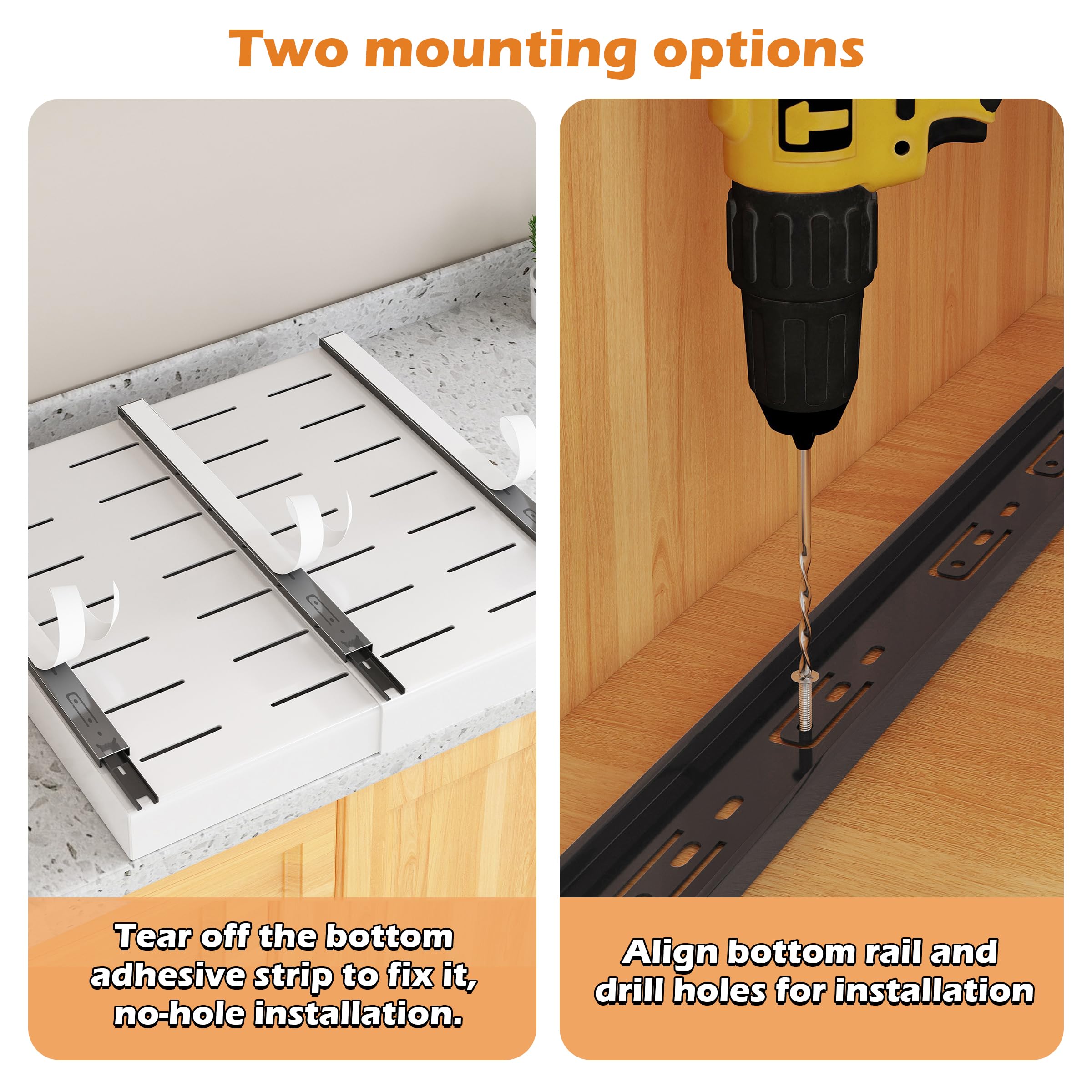 2 Pack Extendable Pull Out Cabinet Organizer - Adjustable Sliding Pantry Shelves (12.4