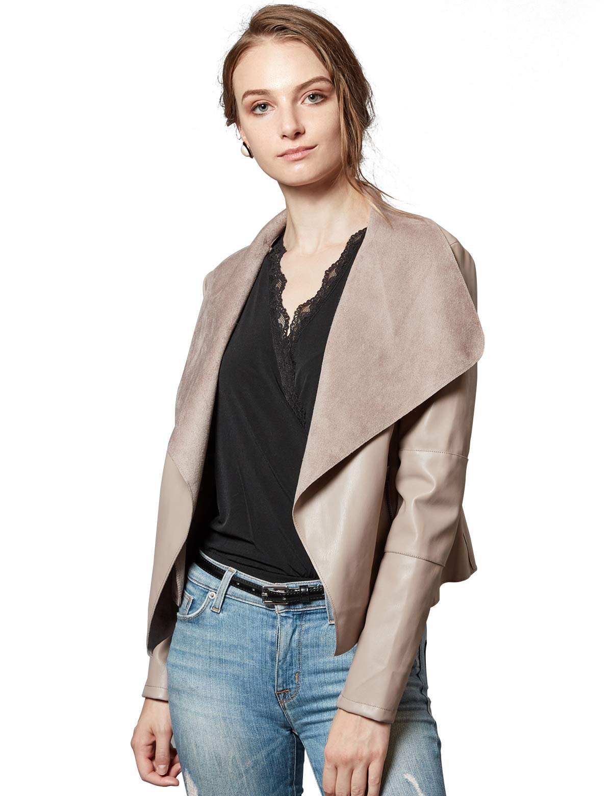 Women's Faux Leather Jacket Slim Fit Open Front Blazer - Stylish Lapel Design for Office, Party & Casual Outfits | Perfect for Workwear, Night Out & Everyday Fashion