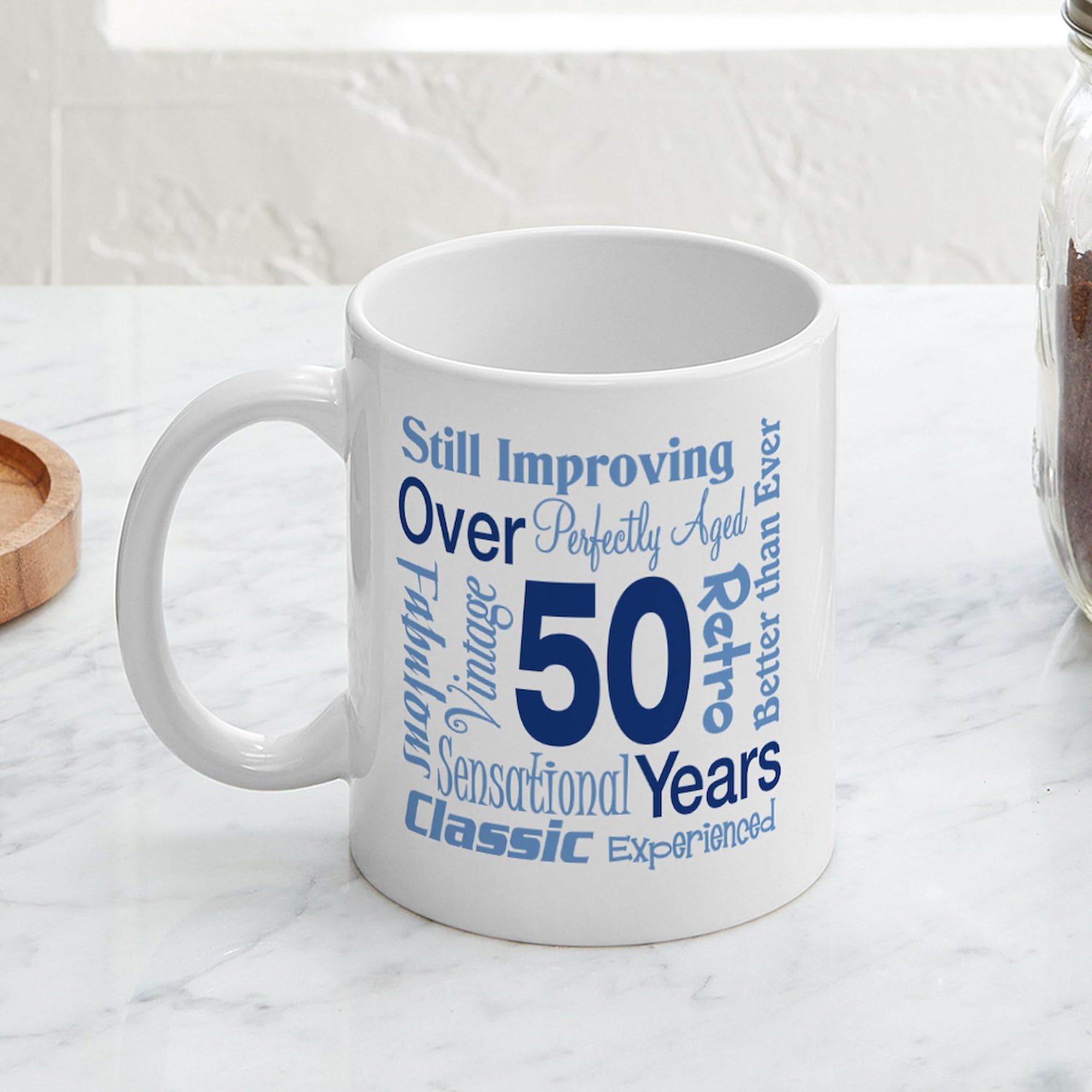 50Th Birthday Gift Mug - 11 oz (325 ml) Ceramic Coffee Cup for Men & Women - Funny Over 50 Years Old Present - Perfect for Office, Home & Anniversary Celebrations