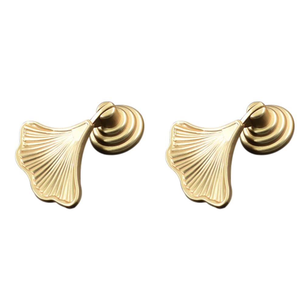 Angoily Brass Cabinet Knobs - Ginkgo Leaf Shaped Drawer Pulls (2 Pack) - Elegant Dresser & Closet Door Handles for Wardrobe, Furniture & Home Decor - Perfect for Bedroom, Bathroom & Kitchen Cabinets