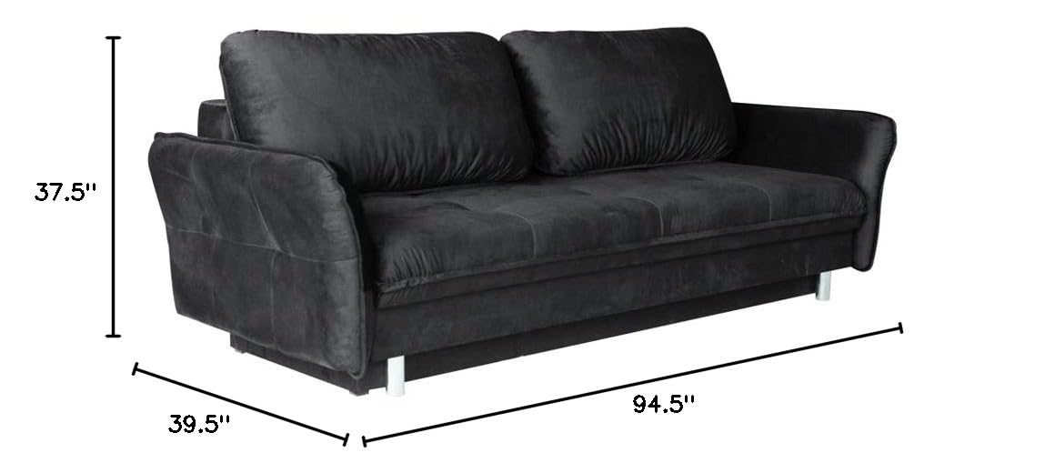 Largo Queen Size Sleeper Sofa with Storage - Convertible Sofa Bed with Spacious Under-Seat Storage - Modern Comfortable Living Room Furniture for Small Spaces - Black - Perfect for Guest Rooms, Apartments & Home Offices