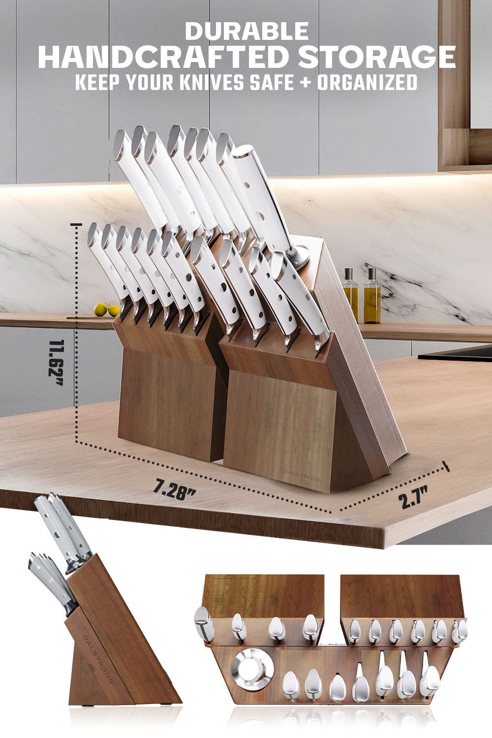 18-Piece Colossal Knife Set with Wooden Block - Gladiator Series with White Handles - NSF Certified Professional Kitchen Knives by Dalstrong - Perfect for Home Chefs & Culinary Enthusiasts