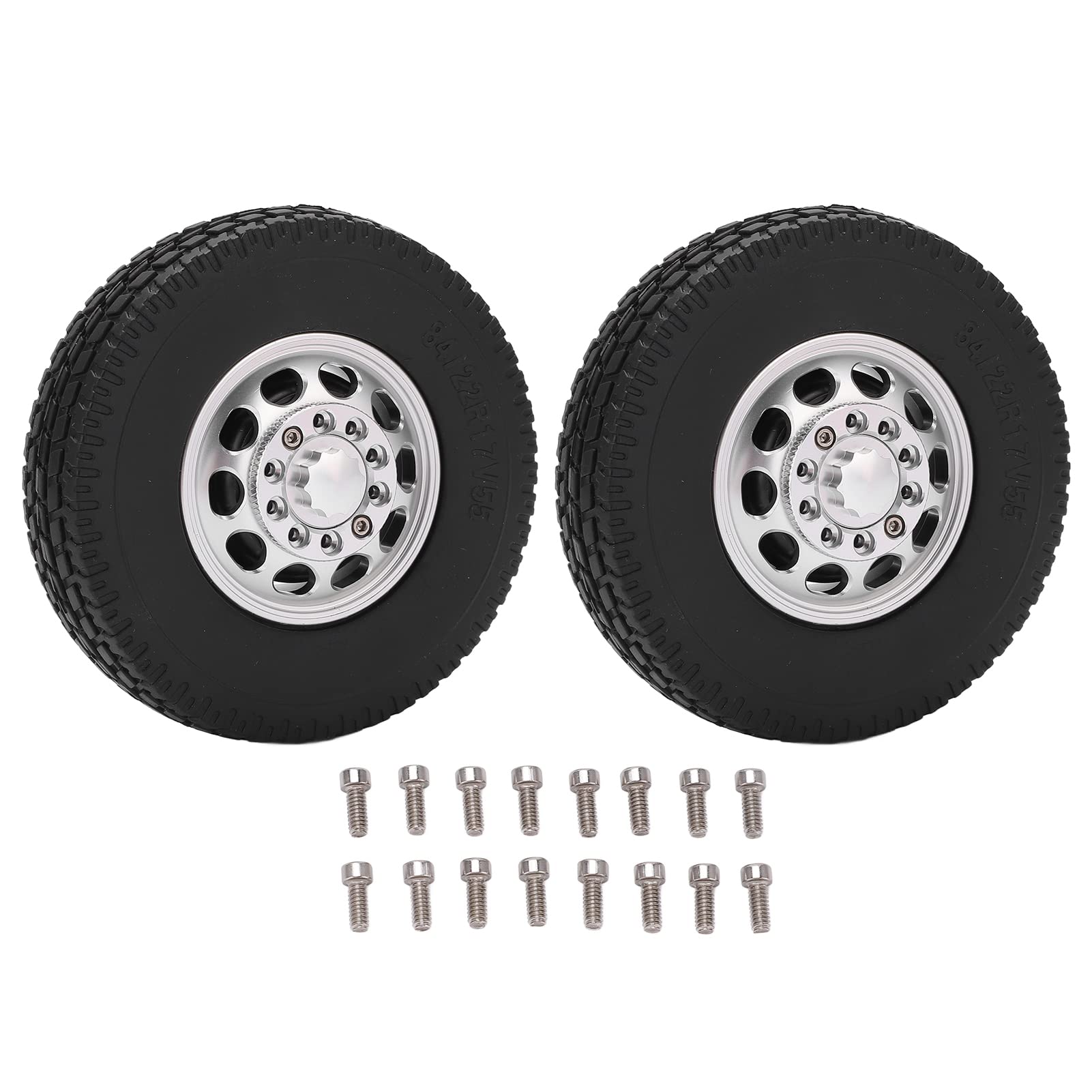 SPYMINNPOO 2Pcs RC Car Front Hub with Rubber Tires - Aluminum Alloy 1/14 Scale Tractor Truck Front Wheel Replacement Parts for Off-Road Racing & Crawling Scenes