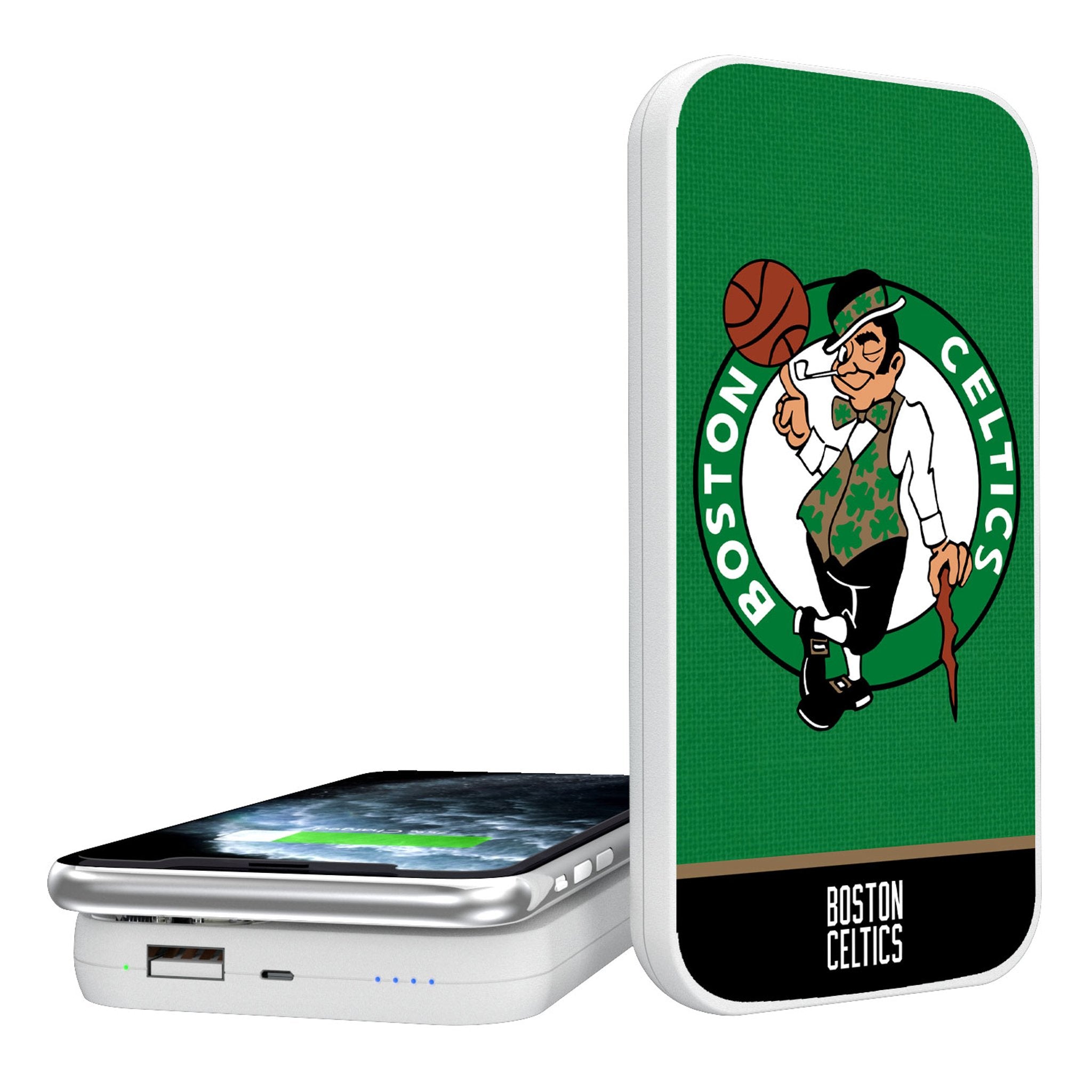 Boston Celtics 5000mAh Portable Wireless Charger Power Bank - Fast Charging for iPhone, Samsung & AirPods - Perfect for Travel, Work & Game Days