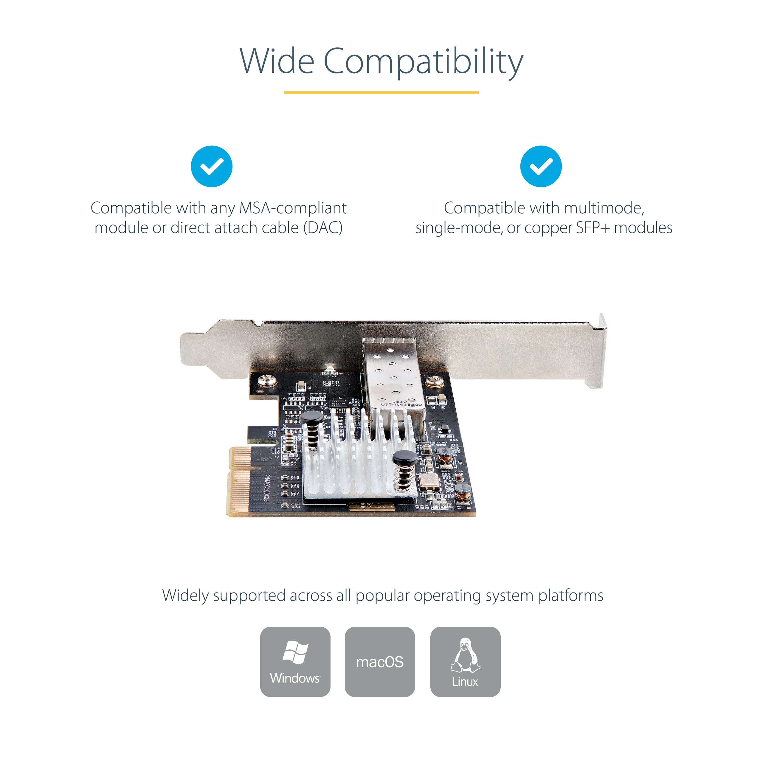 StarTech.com 10G PCIe SFP+ Network Card - Single Port 10 Gigabit Fiber NIC for High-Speed Data Transfer - Compatible with MSA-Compliant SFP+ Modules & Direct-Attach Cables - Ideal for Servers, Workstations & Data Centers (PEX10GSFP)