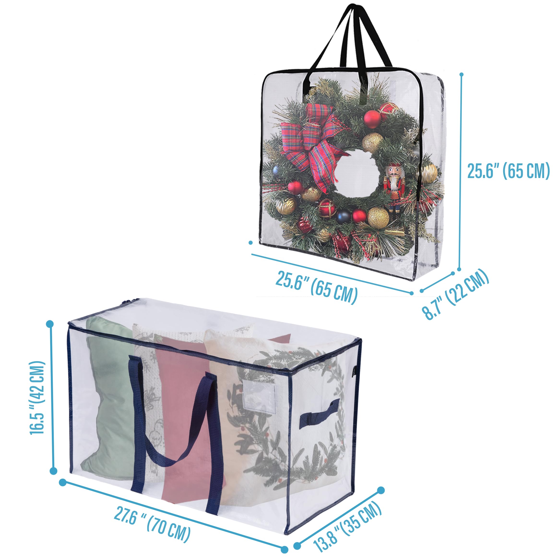 VENO 13-Piece Christmas Decoration Storage Set - 5 Wreath Storage Bags & 8 Large Holiday Organizer Bins with Lids - Perfect for Xmas Tree Ornaments, Lights & Garland Organization