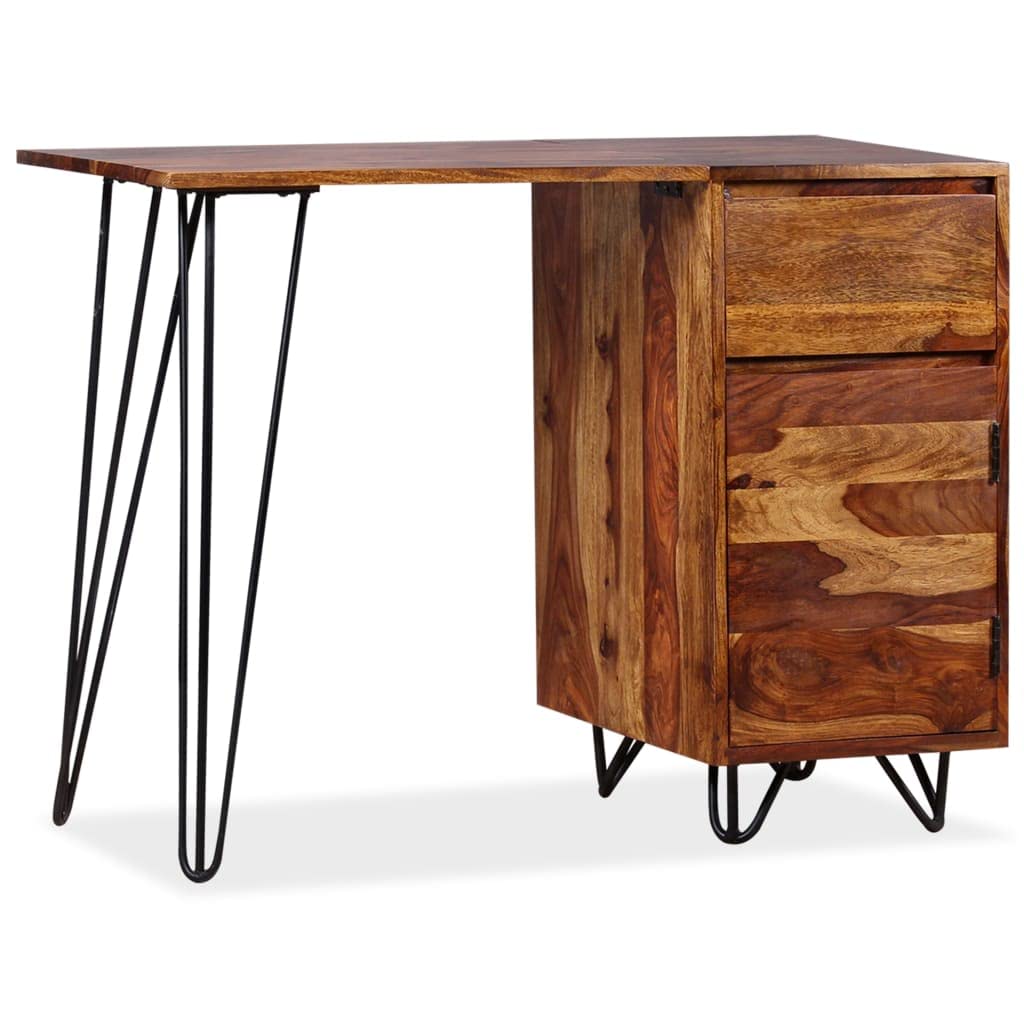 Sywamol Solid Sheesham Wood Computer Desk with Drawer & Cabinet - Home Office Writing Desk for Study, Work, and Gaming - Compact Workspace Solution for Small Spaces