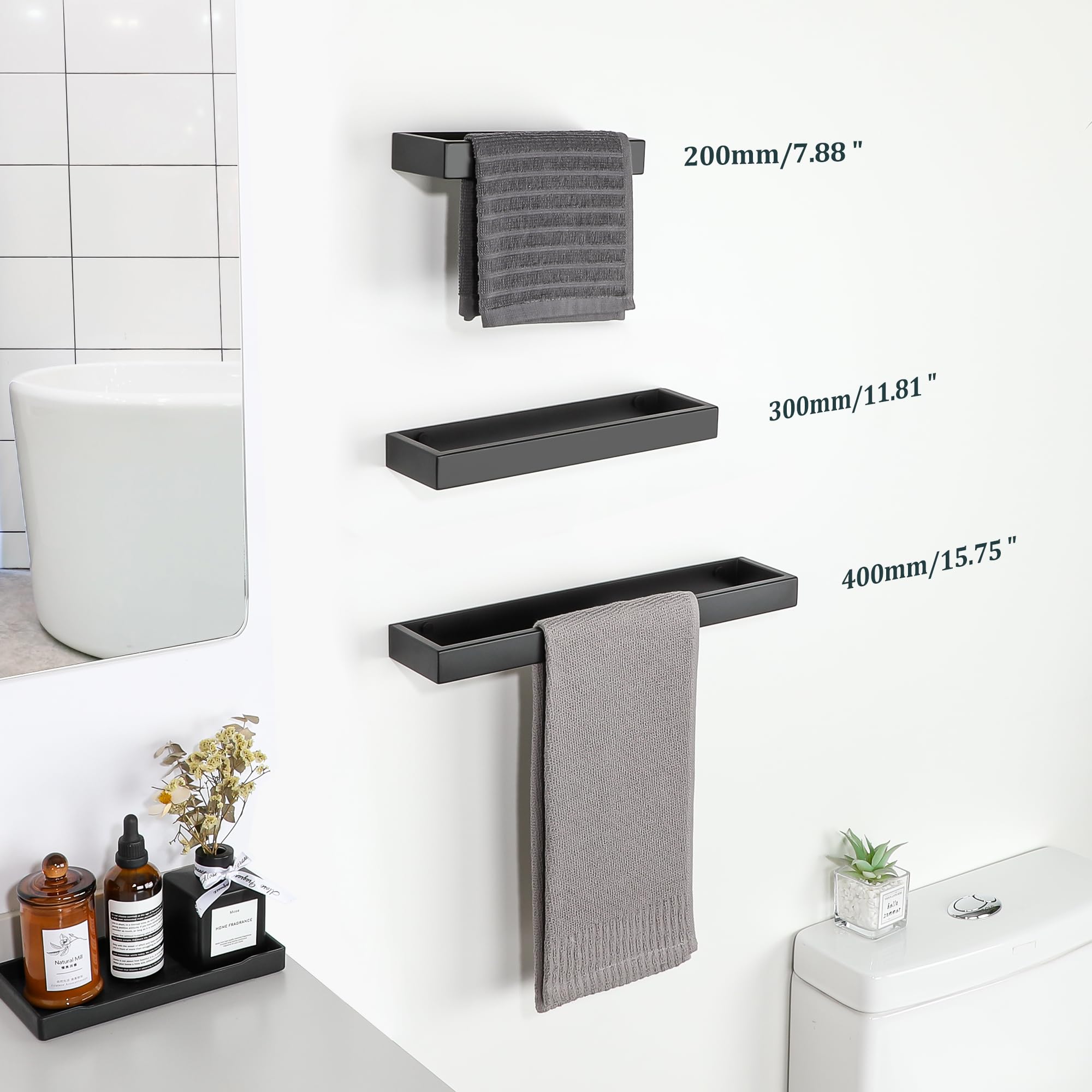 SAYAYO 20CM Stainless Steel Wall Mounted Towel Holder - Self Adhesive & Screw Installation, Black Bathroom Towel Ring (SUS304) for Kitchen, Bathroom & Laundry Room Organization
